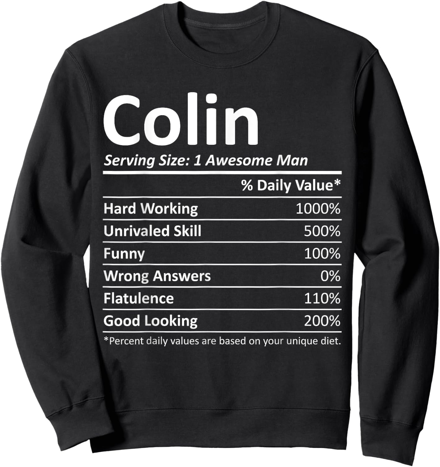 COLIN Nutrition Funny Birthday Personalized Name Gift Sweatshirt - Sweatshirt | Black