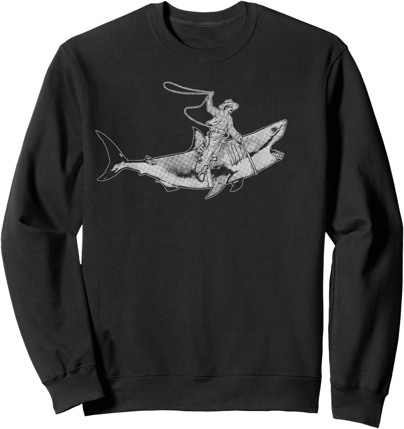 Shark Lover Rodeo Cowboy Riding Great White Vintage Funny Sweatshirt - Sweatshirt | Black