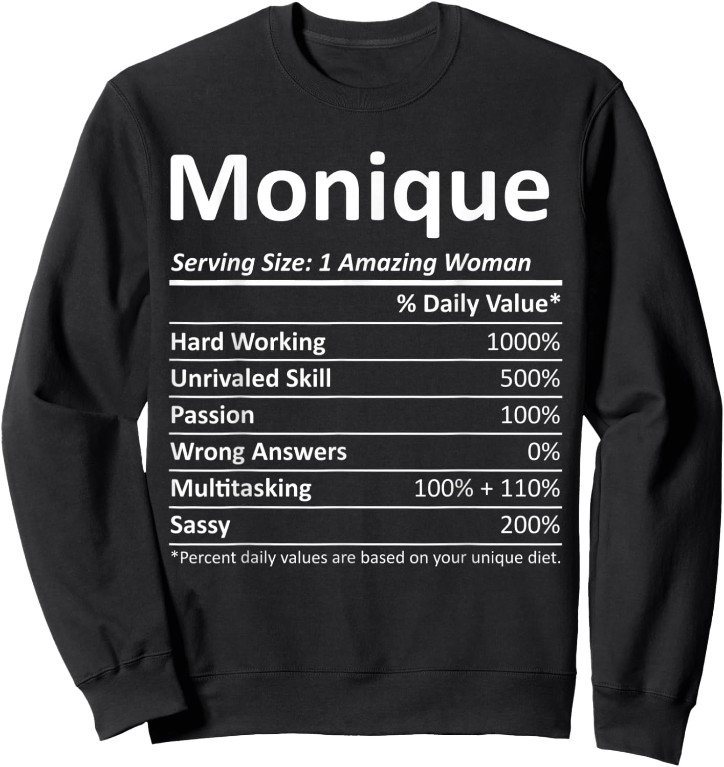MONIQUE Nutrition Personalized Name Funny Christmas Gift Sweatshirt - Sweatshirt | Black