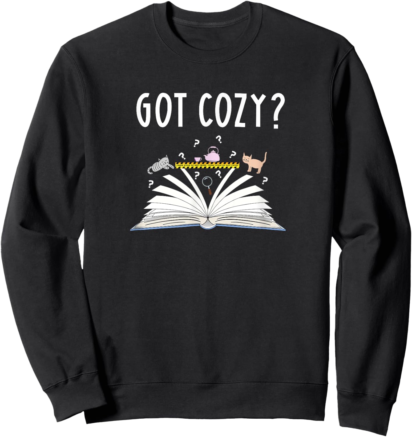 Cozy Cat Mystery Book Lover Reading Nerd Cute Bookish Reader Men Women Kids Sweatshirt - Sweatshirt | Black