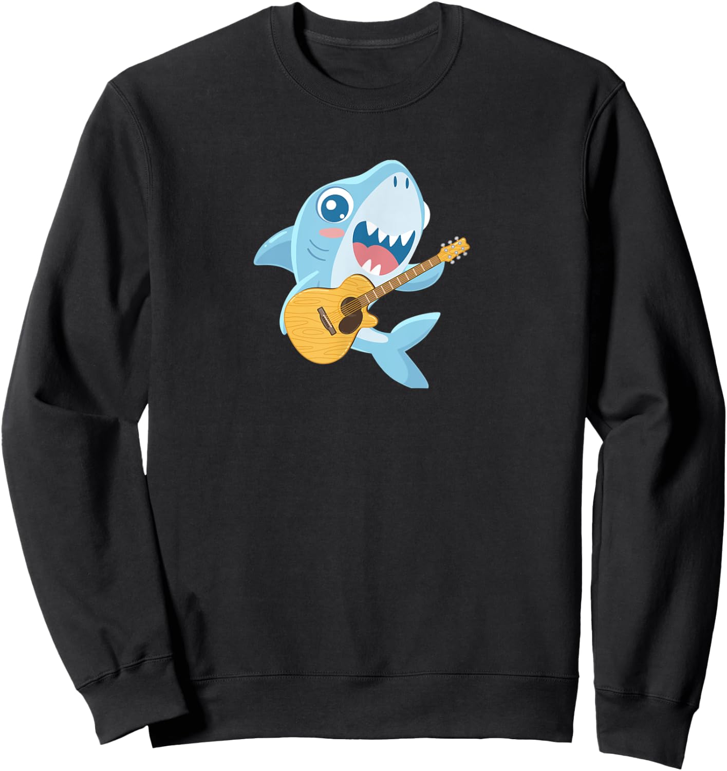 Shark Playing Acoustic Guitar Musical Fans Band Fish Lover Sweatshirt - Sweatshirt | Black