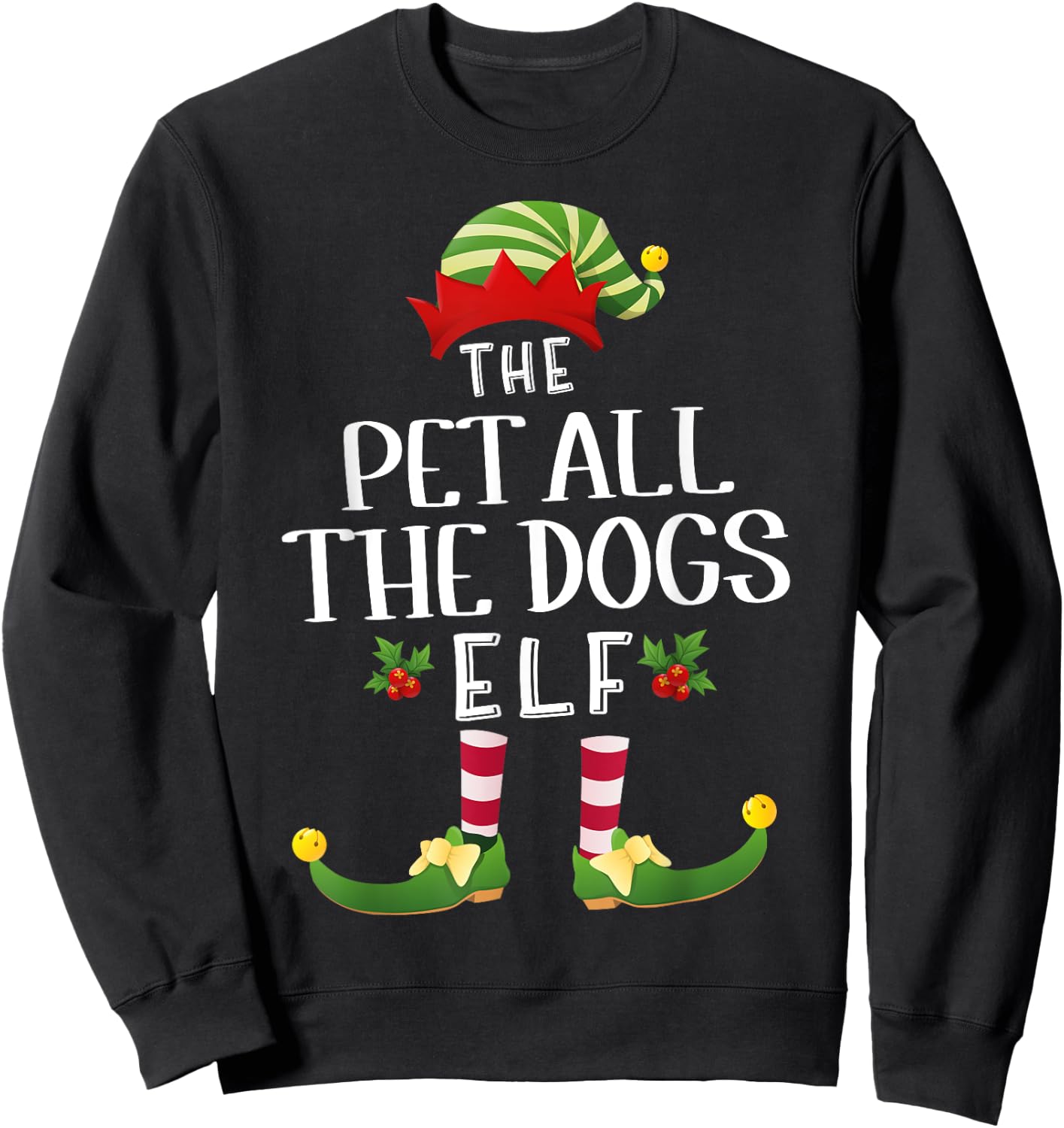 Pet All The Dogs Christmas Elf Matching Pajama X-Mas Party Sweatshirt - Sweatshirt | Black