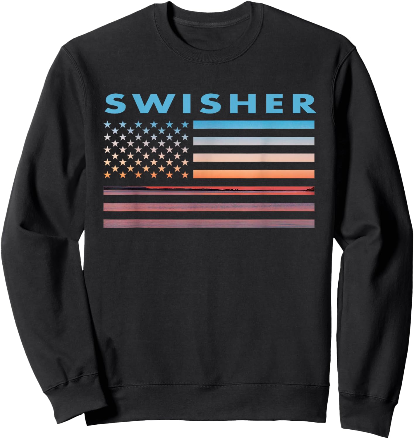 Vintage Sunset American Flag Swisher, Iowa Sweatshirt - Sweatshirt | Black