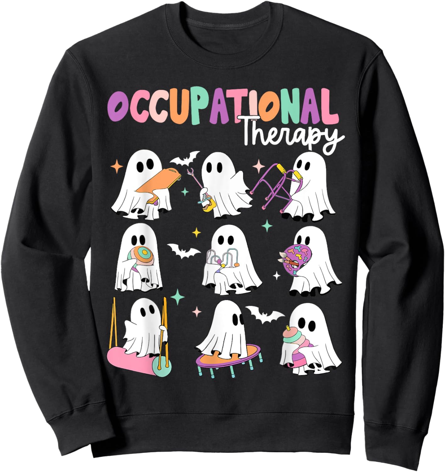 OT Occupational Therapy Halloween Retro Ghost OT Halloween Sweatshirt - Sweatshirt | Black