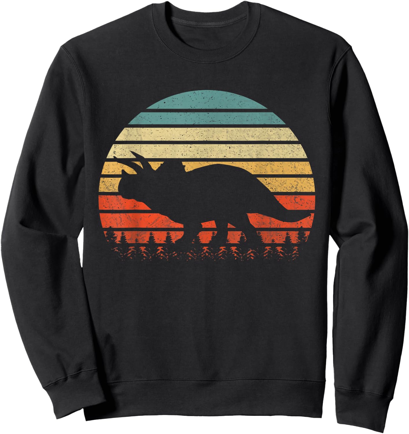 Vintage Triceratops Dinosaurus Sunset Retro Sweatshirt - Sweatshirt | Black