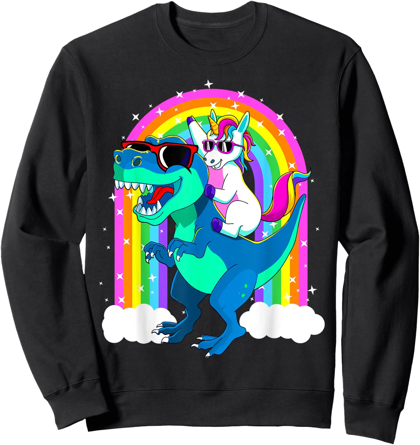 Unicorn Riding Trex Dinosaur Gift Girls Boys Kids Men Women Sweatshirt - Sweatshirt | Black