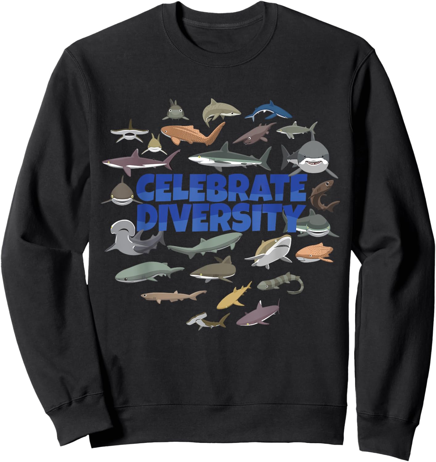 Celebrate Diversity | Sharks Apparel Types of Shark Lovers Sweatshirt - Sweatshirt | Black