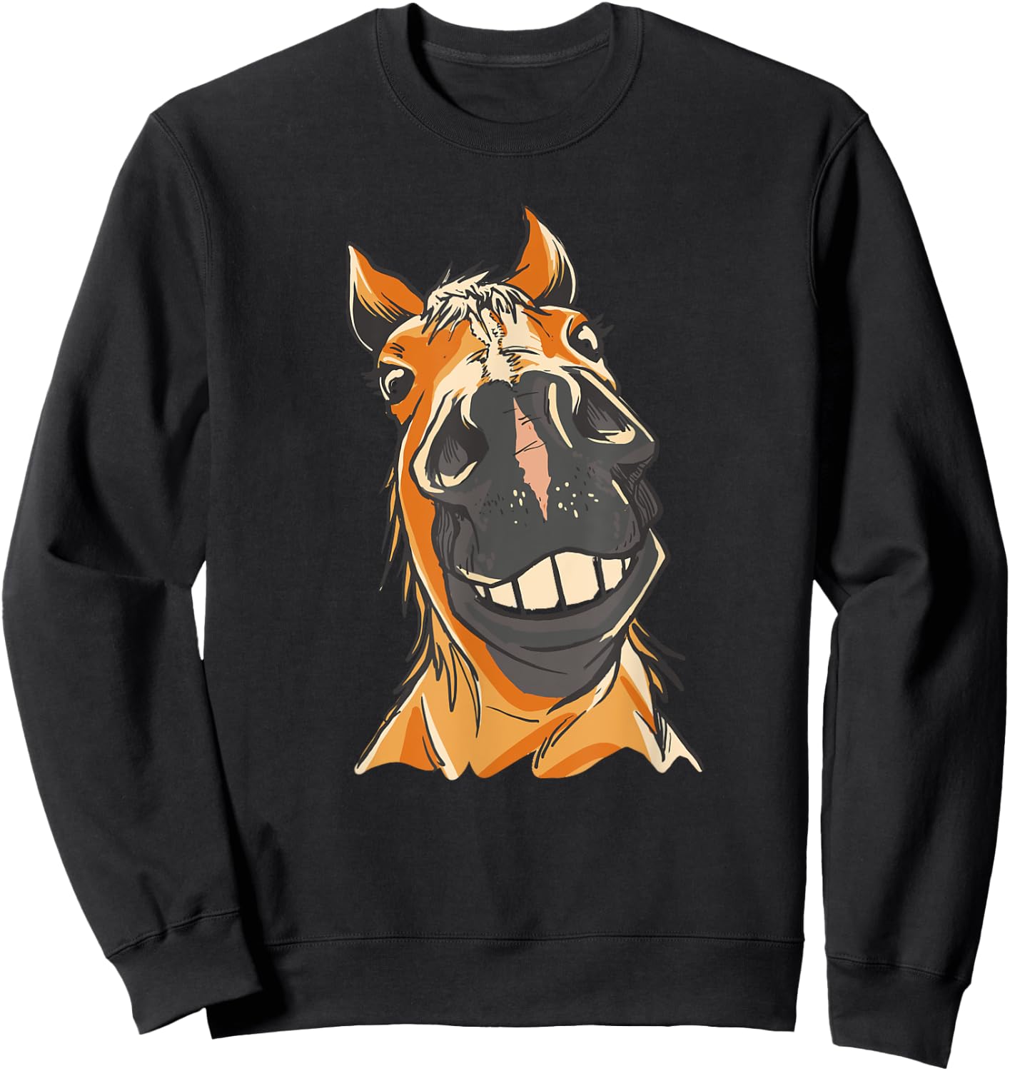 FUNNY HORSE Silly Horses Close Up Grin Teeth Meme Sweatshirt - Sweatshirt | Black