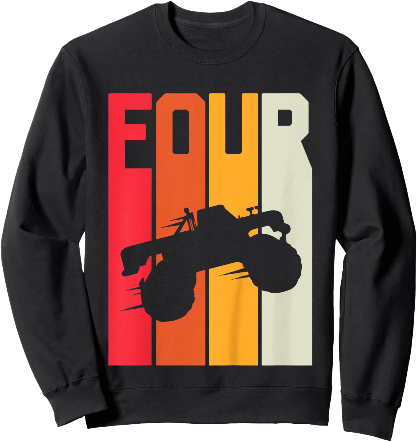 4th Birthday Retro Monster Truck 4 Years Boys Girl Kids Sweatshirt - Sweatshirt | Black