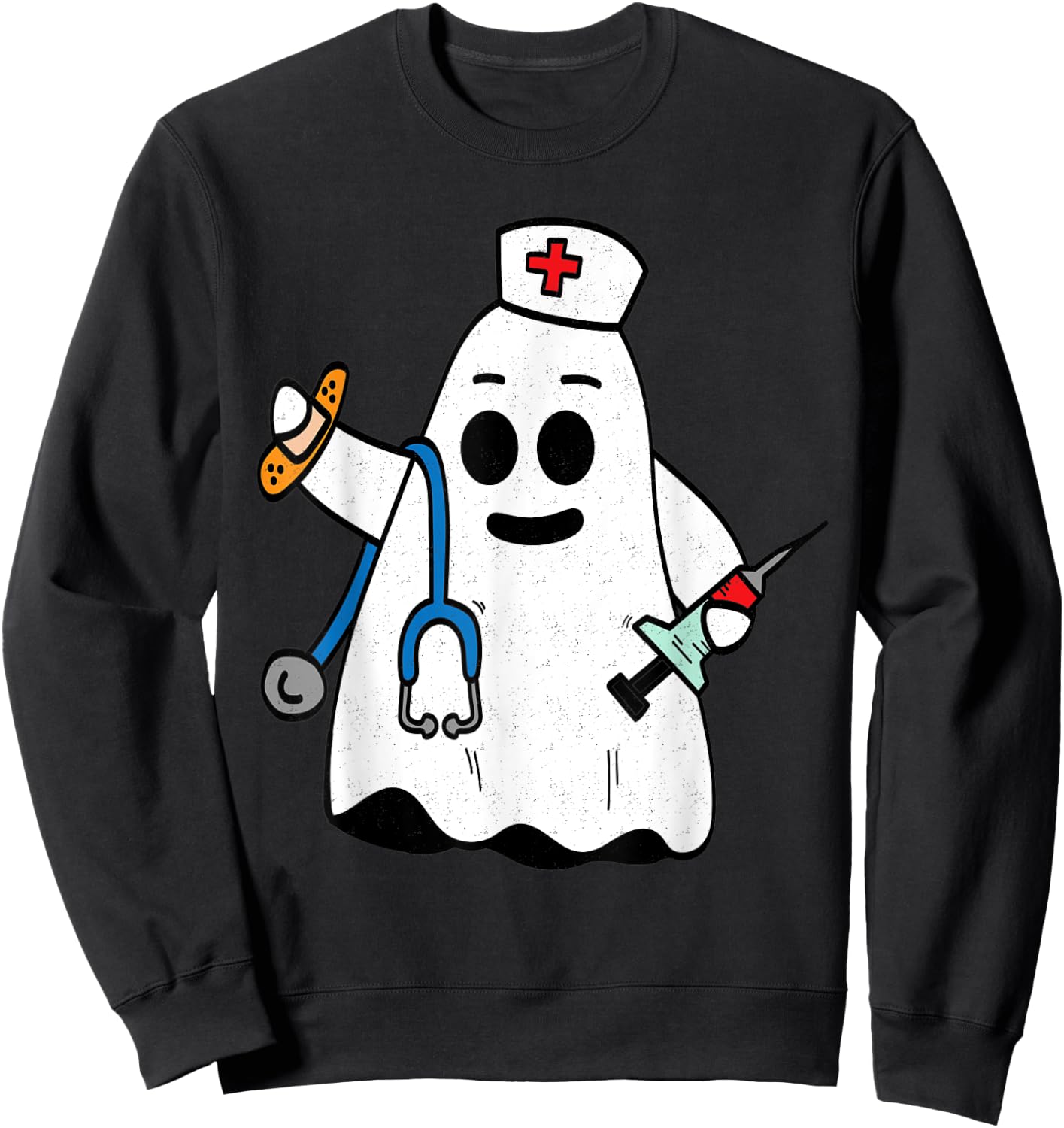 Nurse Ghost Scrub Cute Halloween Costume For Nurses Women RN Sweatshirt - Sweatshirt | Black