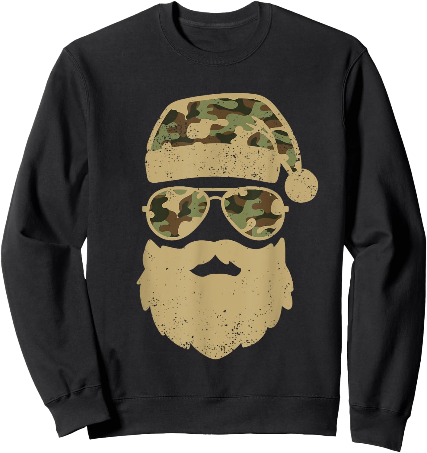 Camo Santa Claus Sunglasses Funny Camo Christmas Camouflage Sweatshirt - Sweatshirt | Black