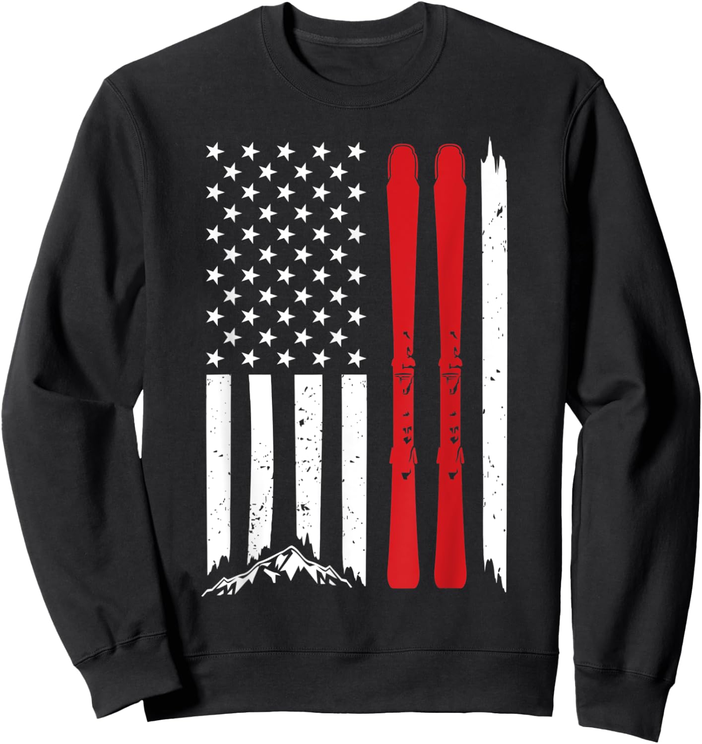 Ski American Flag Skiing US Patriotic Skier 4th Of July Gift Sweatshirt - Sweatshirt | Black