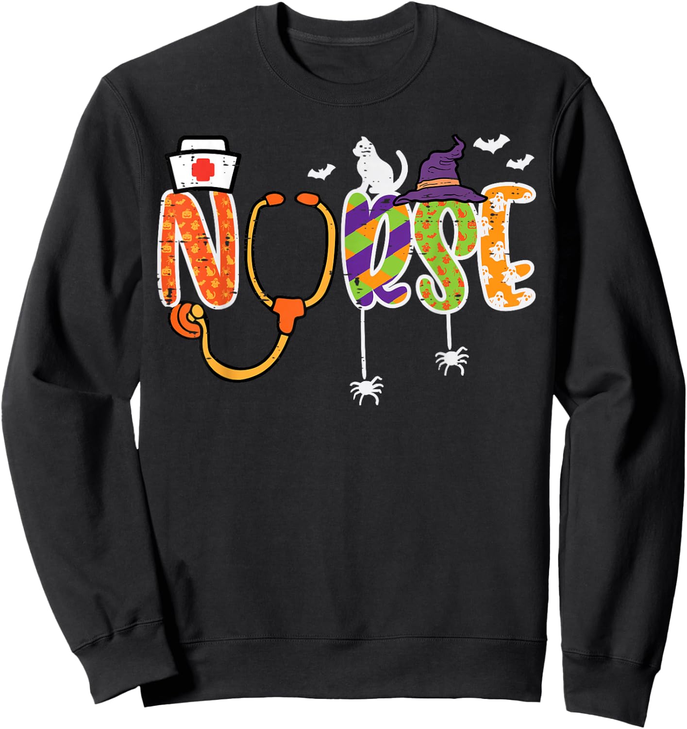 Halloween Nurse Stethoscope Cute Scrub Top Costume Men Women Sweatshirt - Sweatshirt | Black