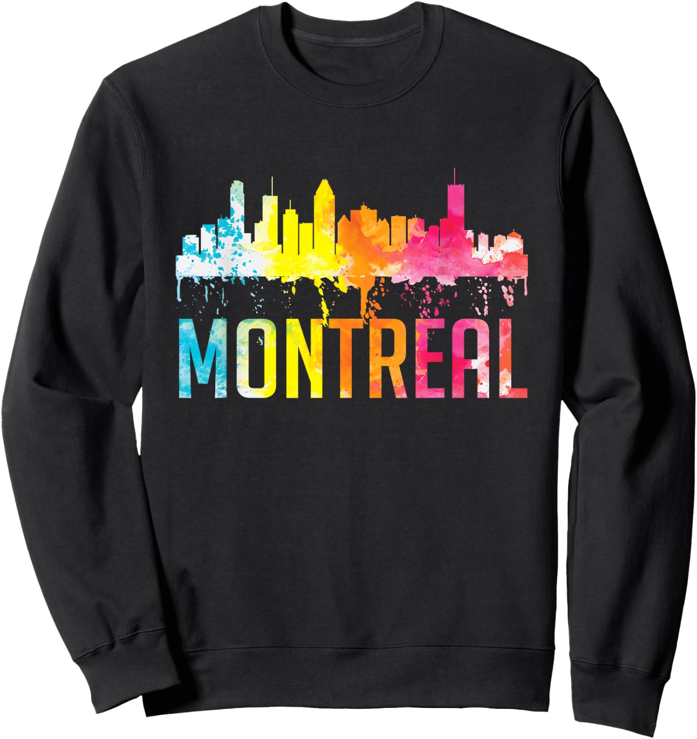 Montreal Canada Watercolor Skyline Home City Souvenir Art Sweatshirt - Sweatshirt | Black