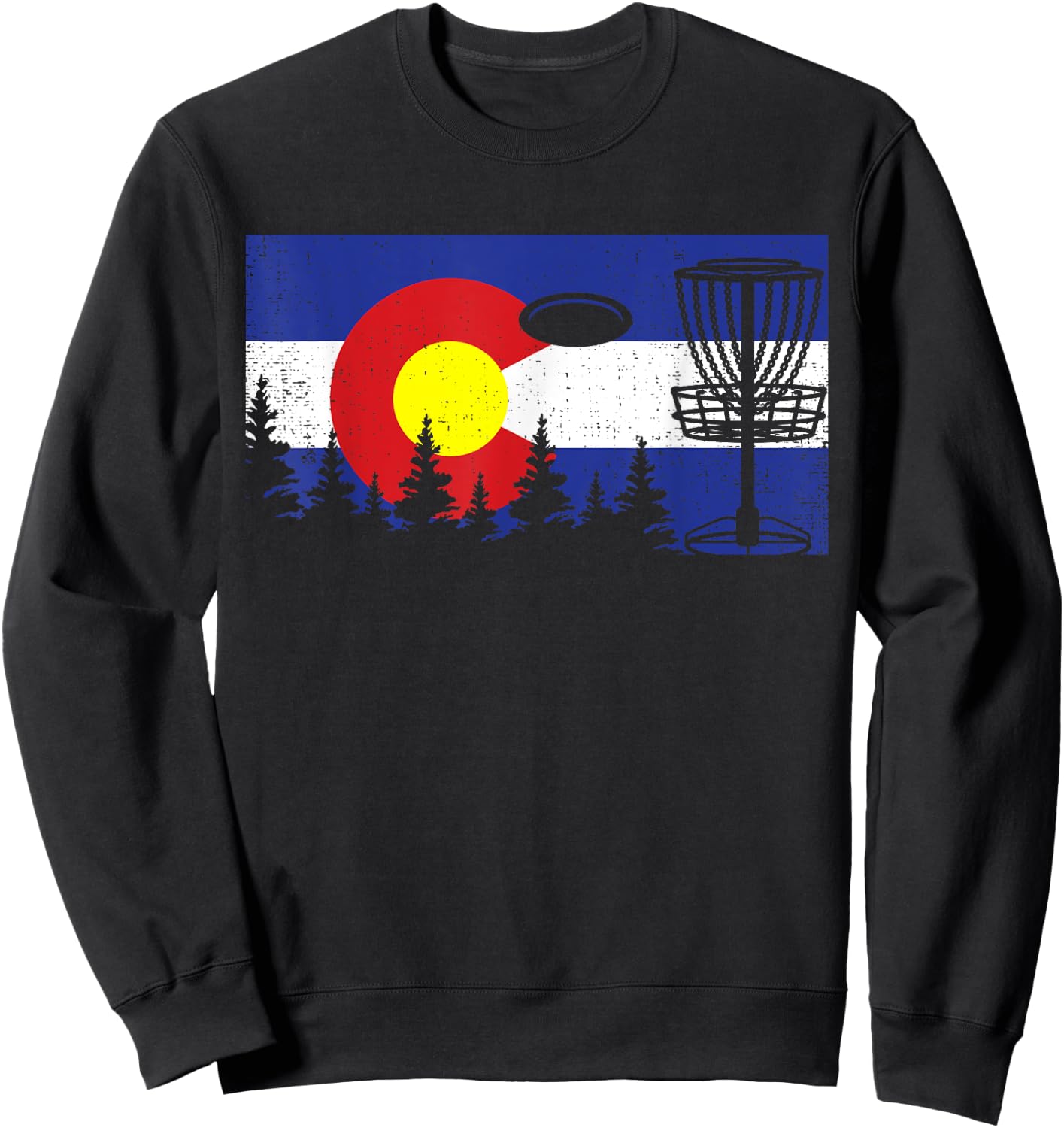 Colorado Flag Disc Golf Gift Disk Frisbees Golfer Golfing Sweatshirt - Sweatshirt | Black
