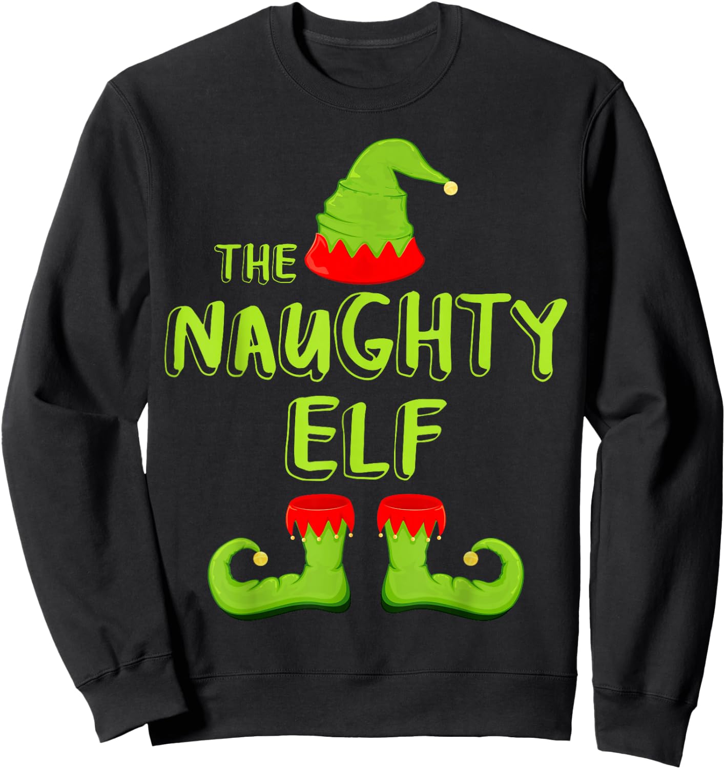 The Naughty Elf Shirt Adult Kids Matching Christmas Elf Sweatshirt - Sweatshirt | Black