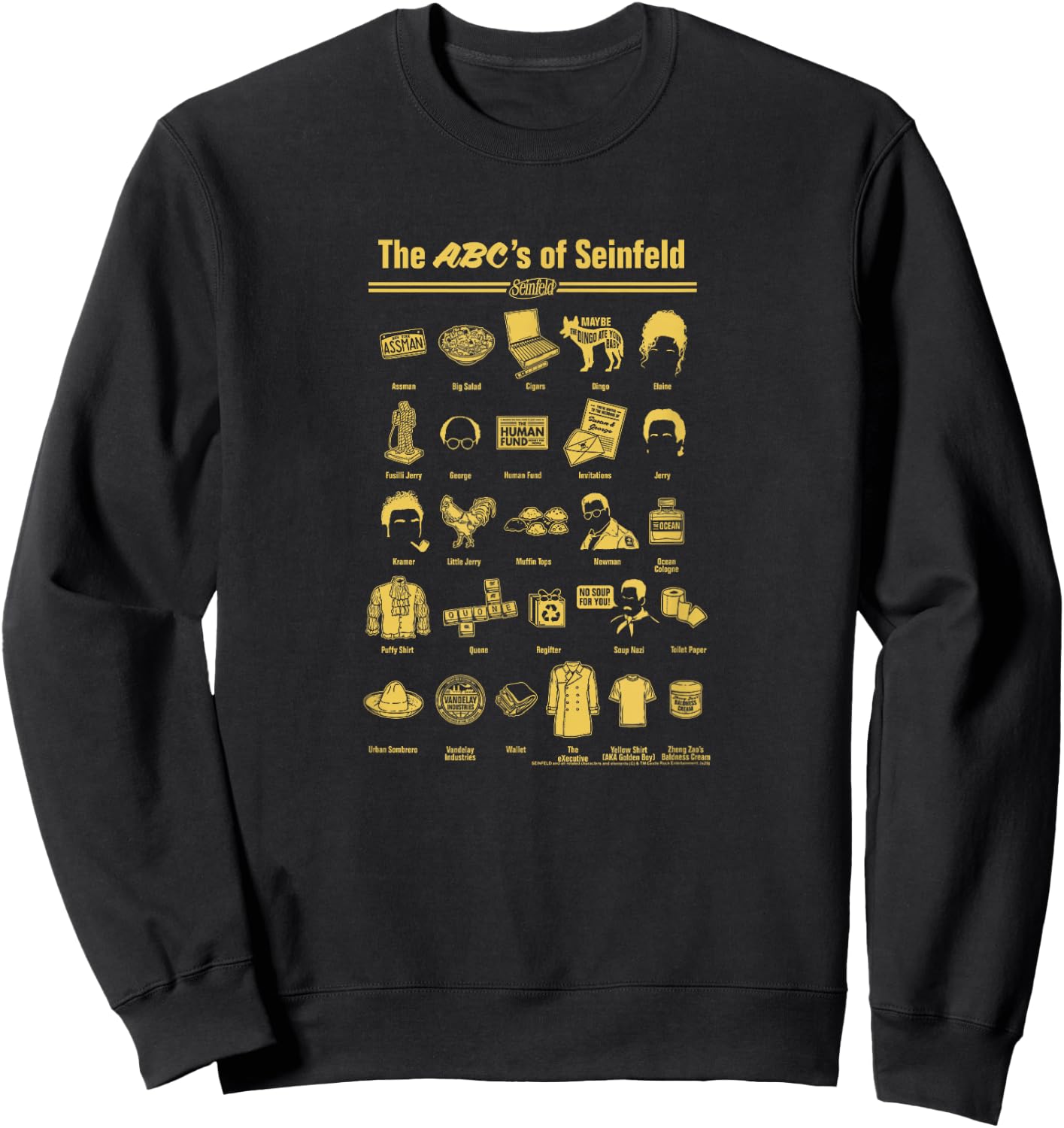 Seinfeld Group Shot The ABCs of Seinfeld Textbook Sweatshirt - Sweatshirt | Black