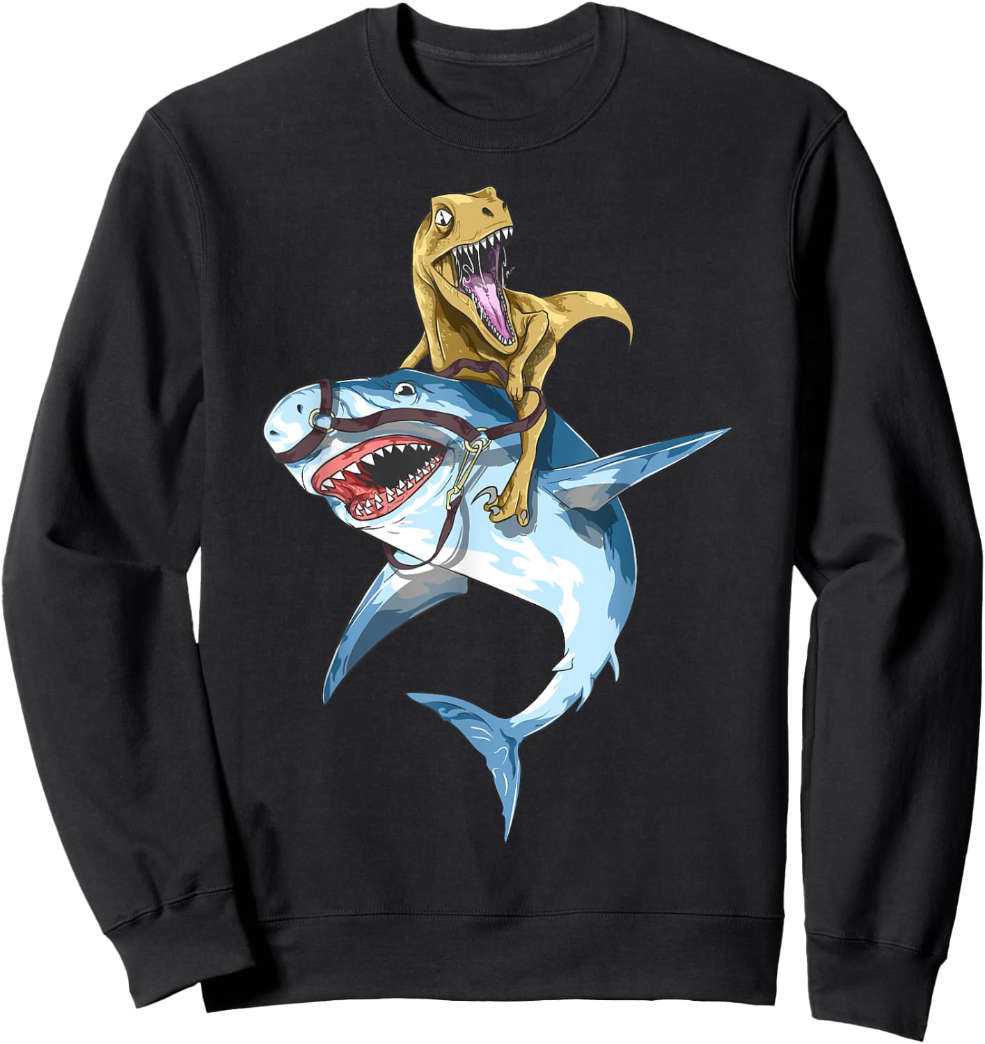 Velociraptor Riding Shark Raptor Dinosaur Jawsome Kids Boys Sweatshirt - Sweatshirt | Black