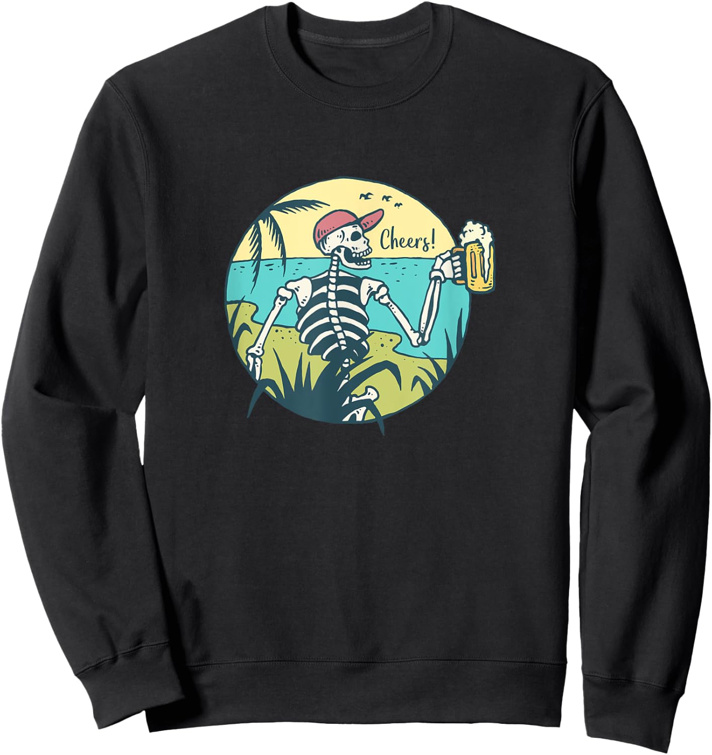 Skeleton On An Island Drinking Mug of Beer Sweatshirt - Sweatshirt | Black