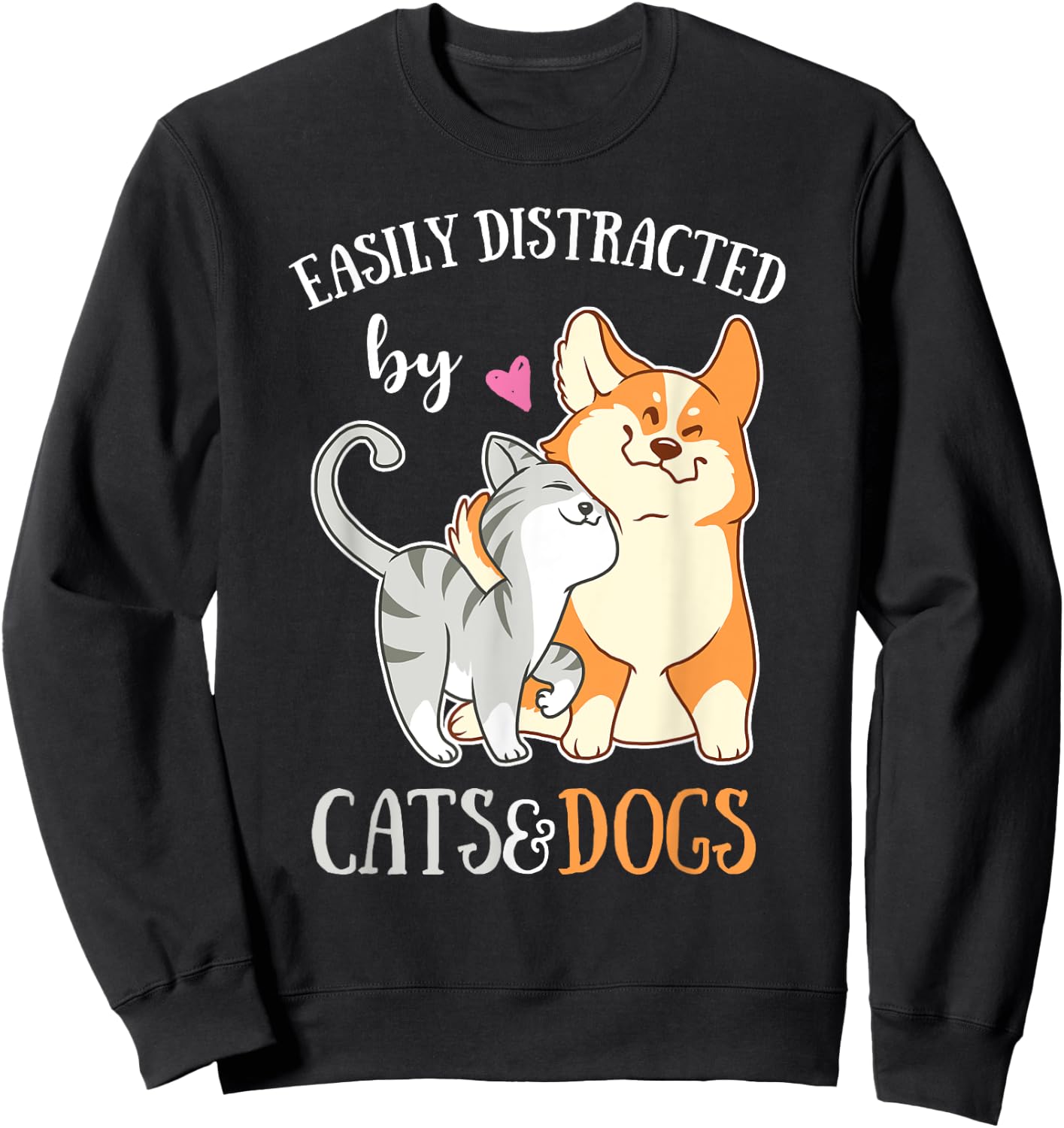 Easily Distracted By Cats And Dogs Corgi Kitten Kids Sweatshirt - Sweatshirt | Black