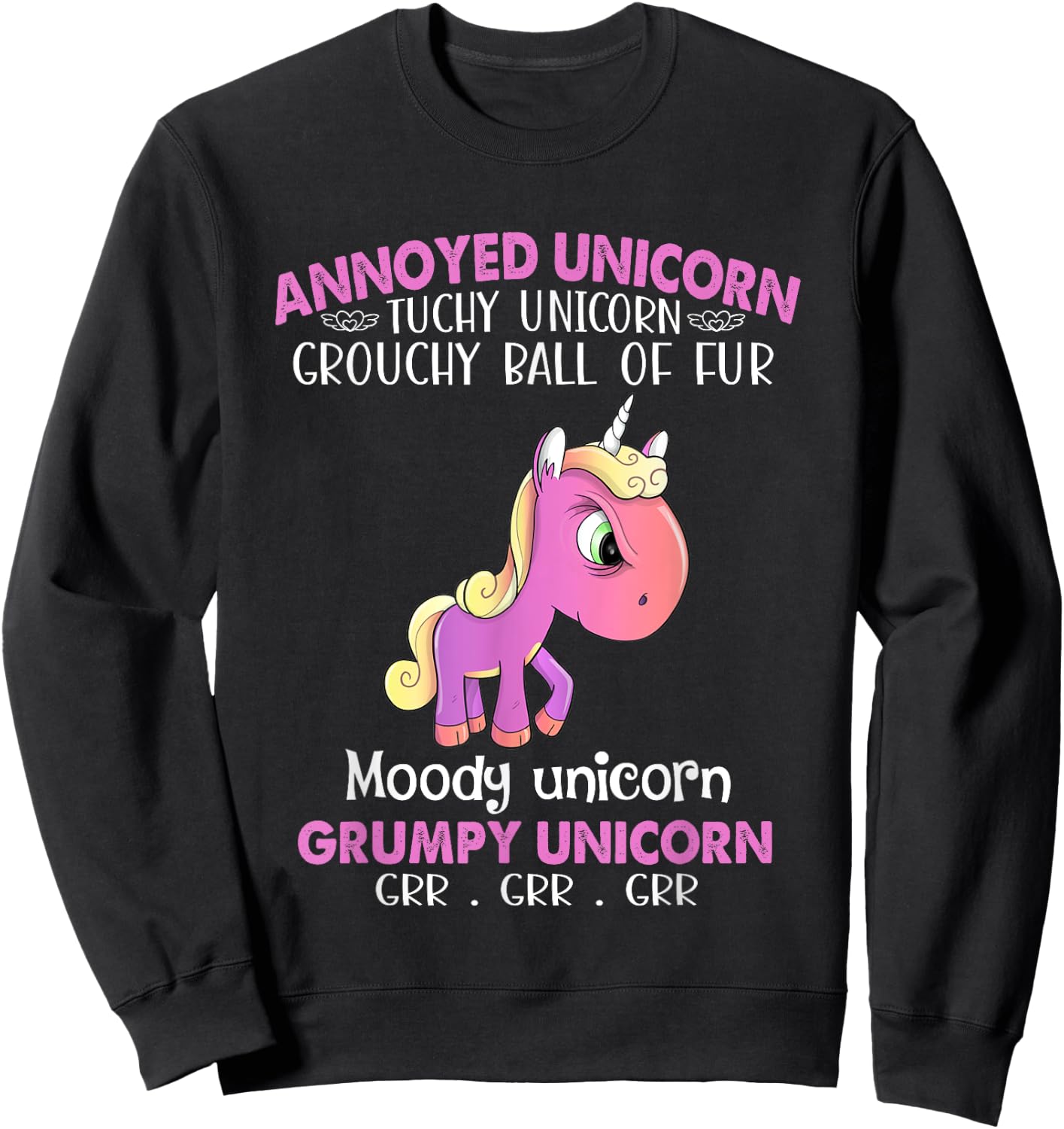 Annoyed Unicorn Touchy Unicorn Grouchy Ball Of Fur Moody Sweatshirt - Sweatshirt | Black