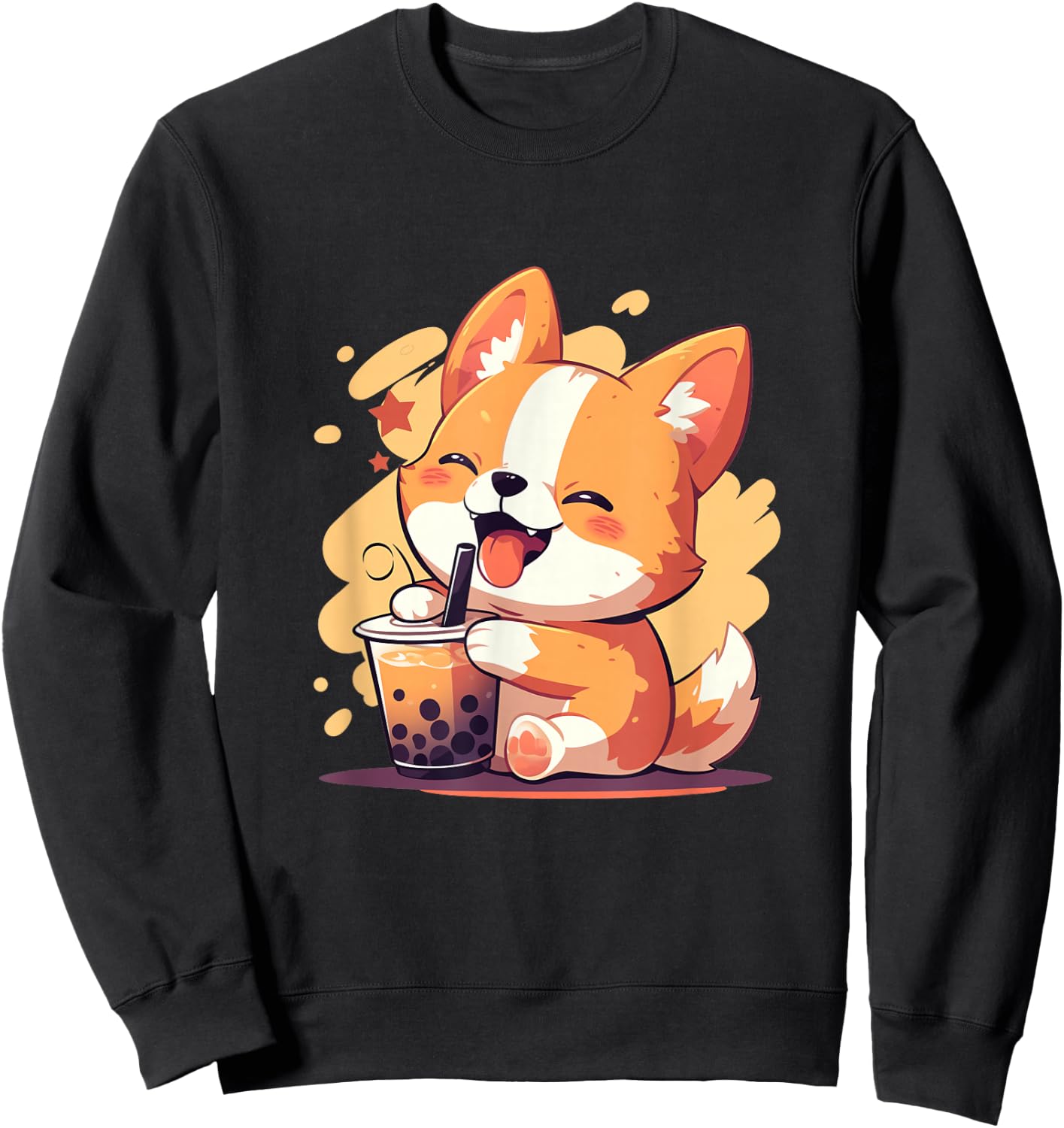 Cute Kawaii Corgi Drinking Boba Tea Sweatshirt - Sweatshirt | Black