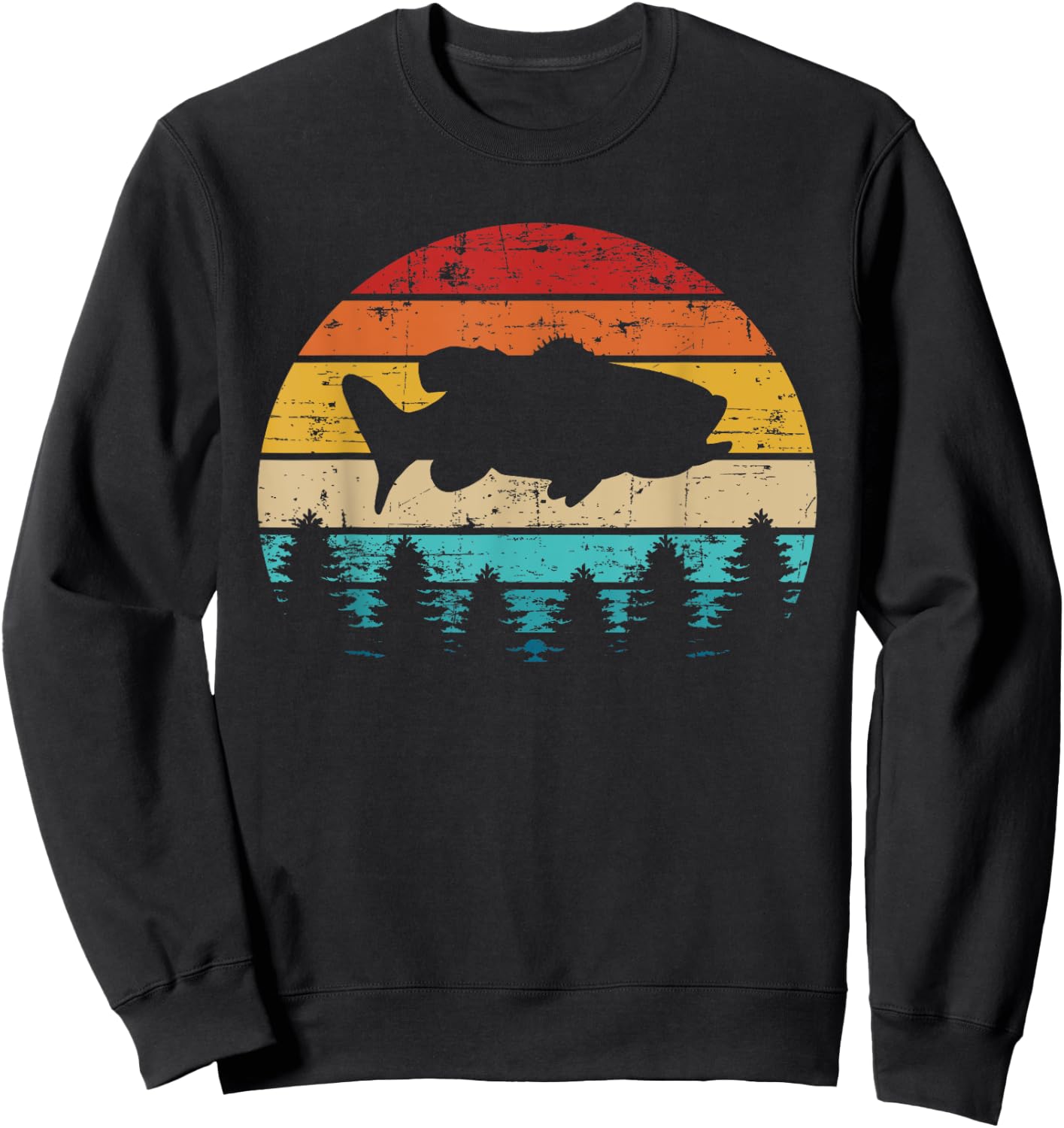 Bass Fishing fish vintage retro Sweatshirt - Sweatshirt | Black