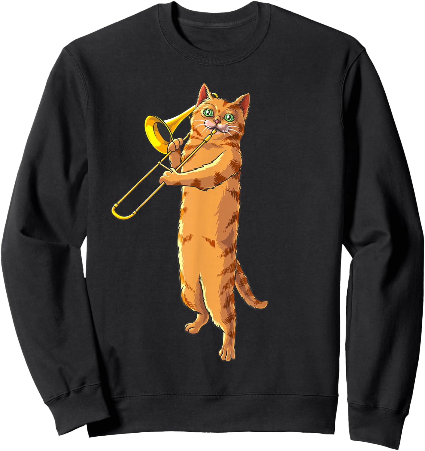 Funny Cat Playing Trombone Gift | Cool Kitten Musician Fan Sweatshirt - Sweatshirt | Black