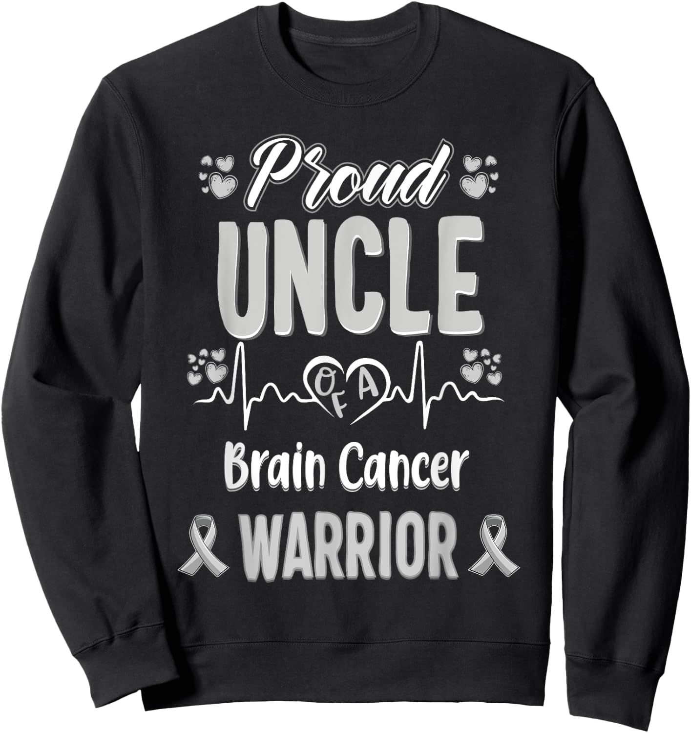 proud Uncle Brain cancer warrior awareness ribbon Grey Sweatshirt - Sweatshirt | Black