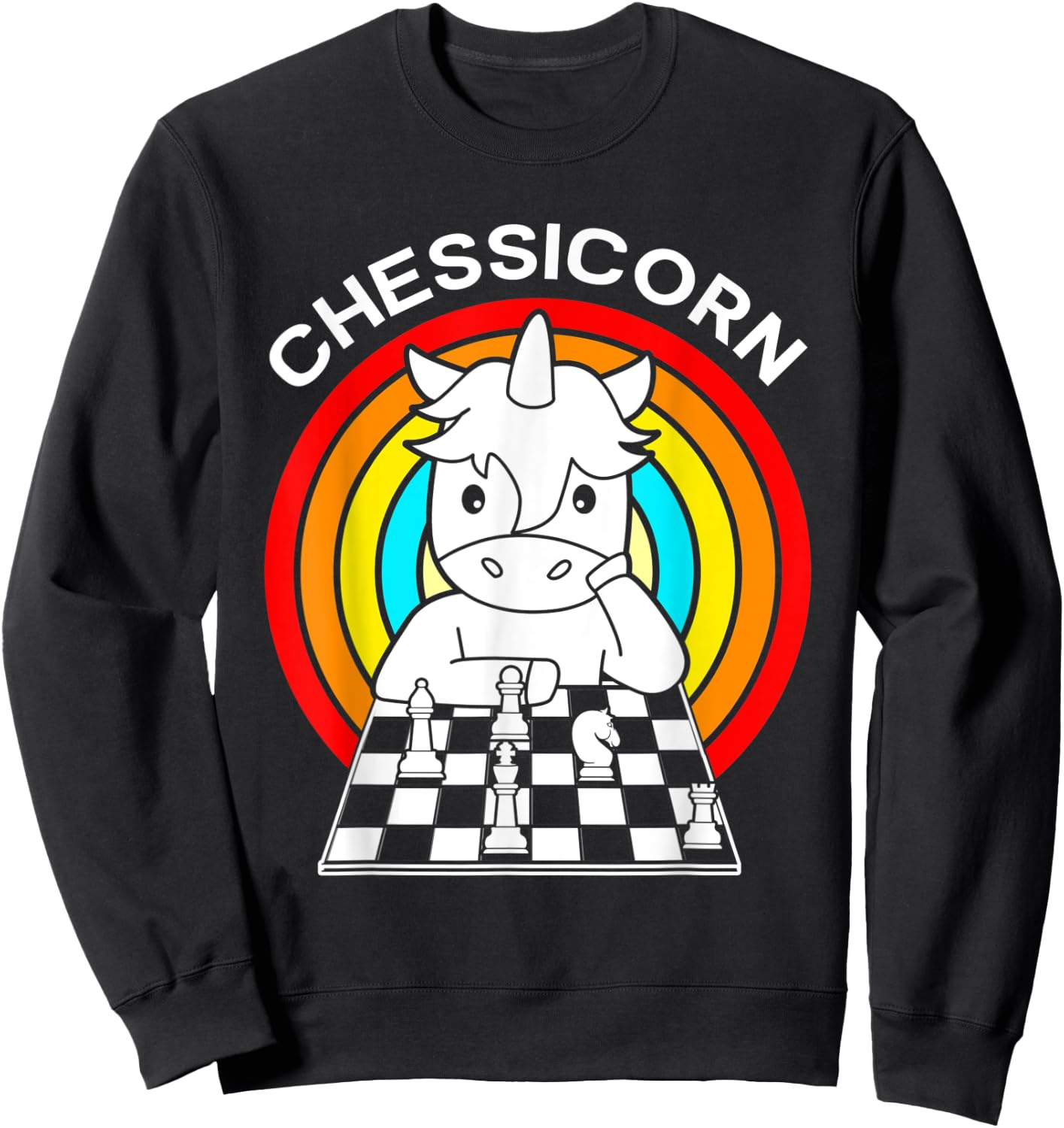 Funny Chess Players Rainbow Unicorn Chess Chessicorn Sweatshirt - Sweatshirt | Black