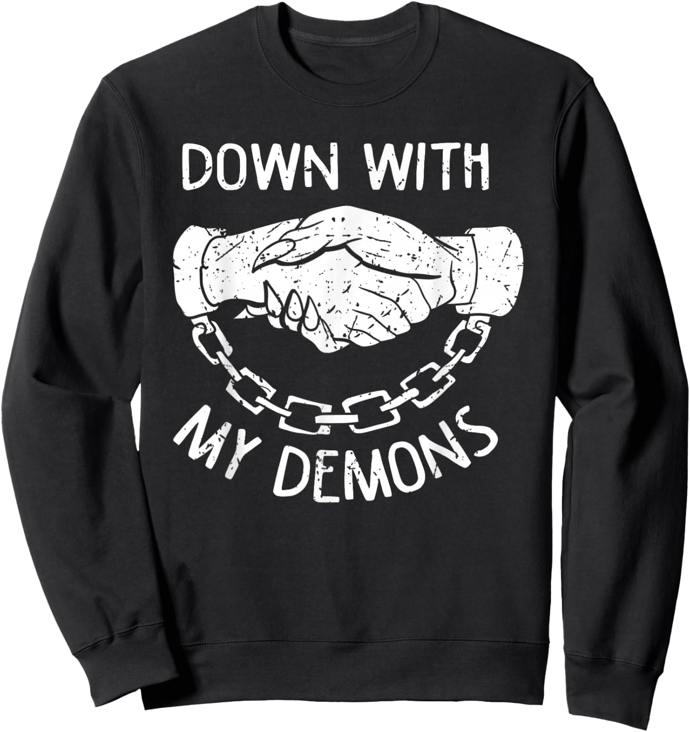 Down With My Demons Deal Handshake Aesthetic Humour Goth Sweatshirt - Sweatshirt | Black