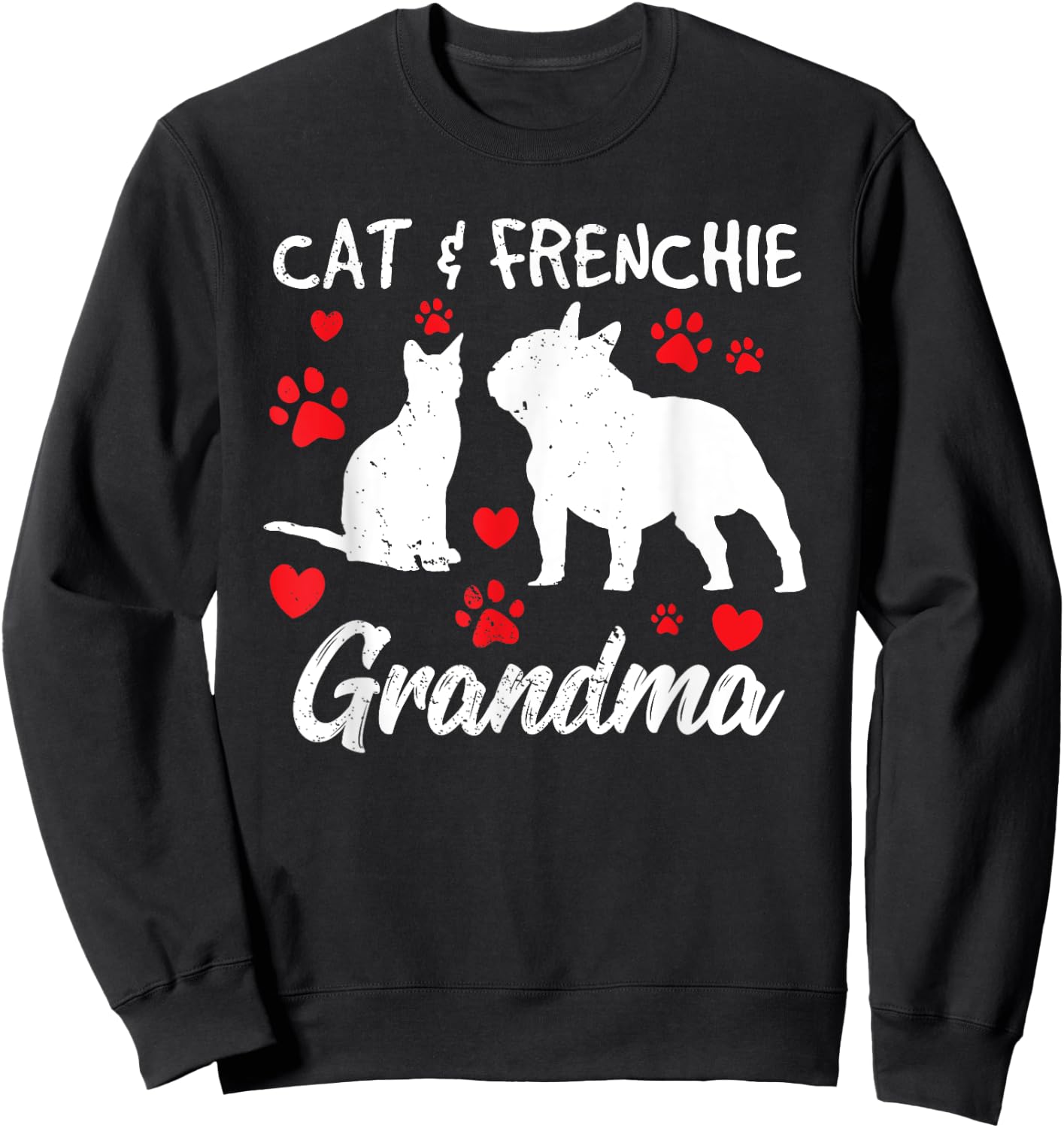 Cat and French Bulldog Grandma Frenchie Dog Grandmother Cute Women Sweatshirt - Sweatshirt | Black