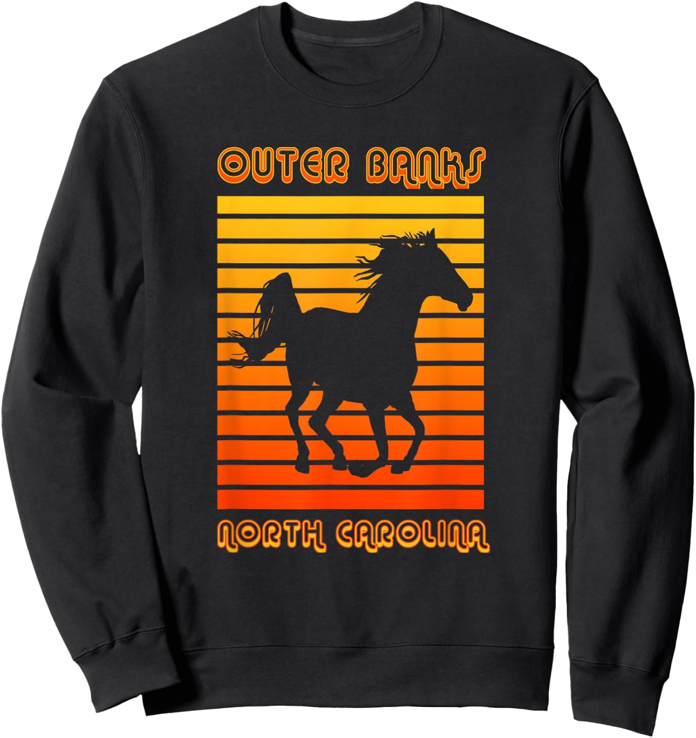 Retro OBX NC Corolla Beach Vacation Outer Banks Wild Horses Sweatshirt - Sweatshirt | Black