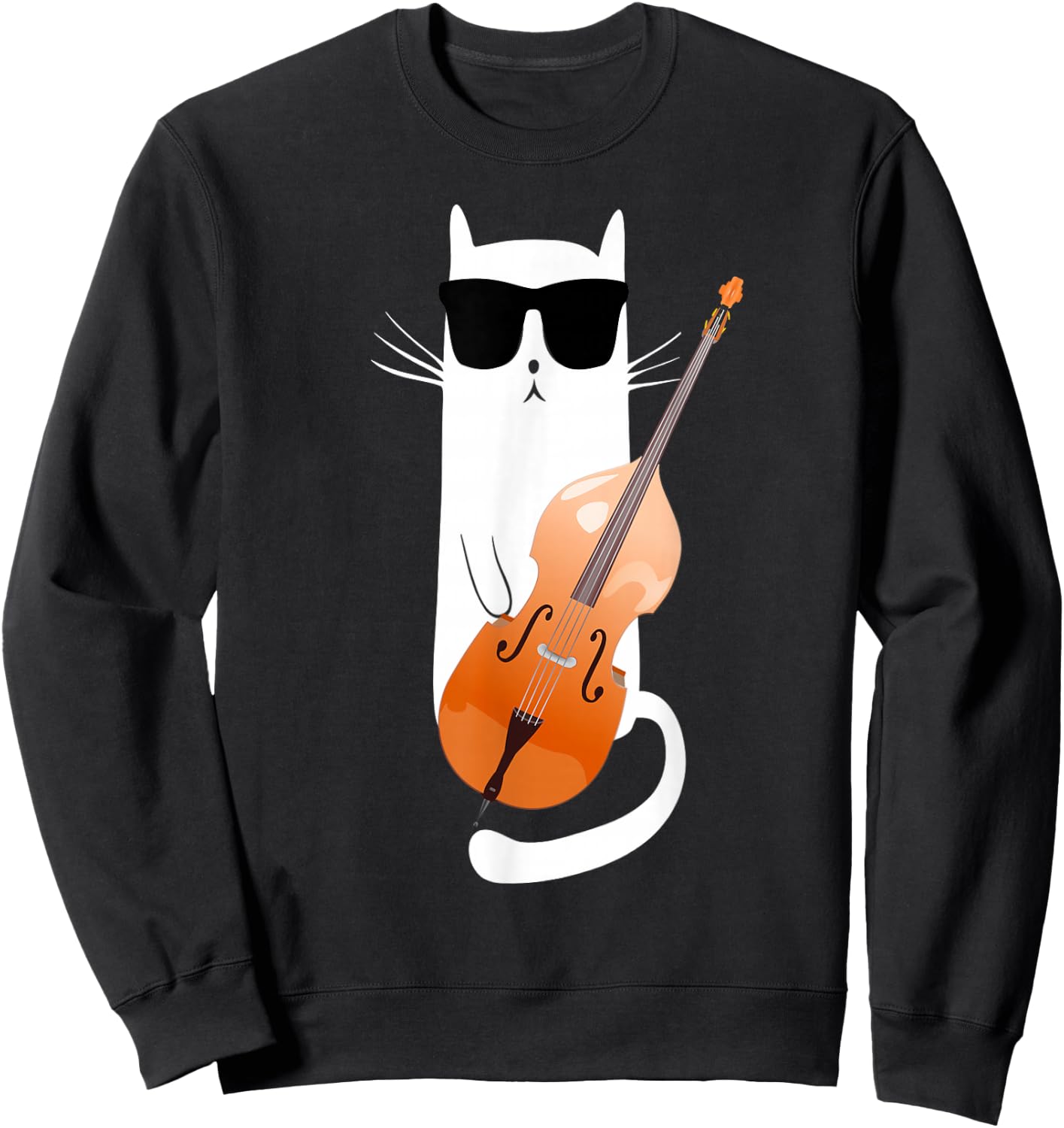 Funny Cat Wearing Sunglasses Playing Double Bass Sweatshirt - Sweatshirt | Black