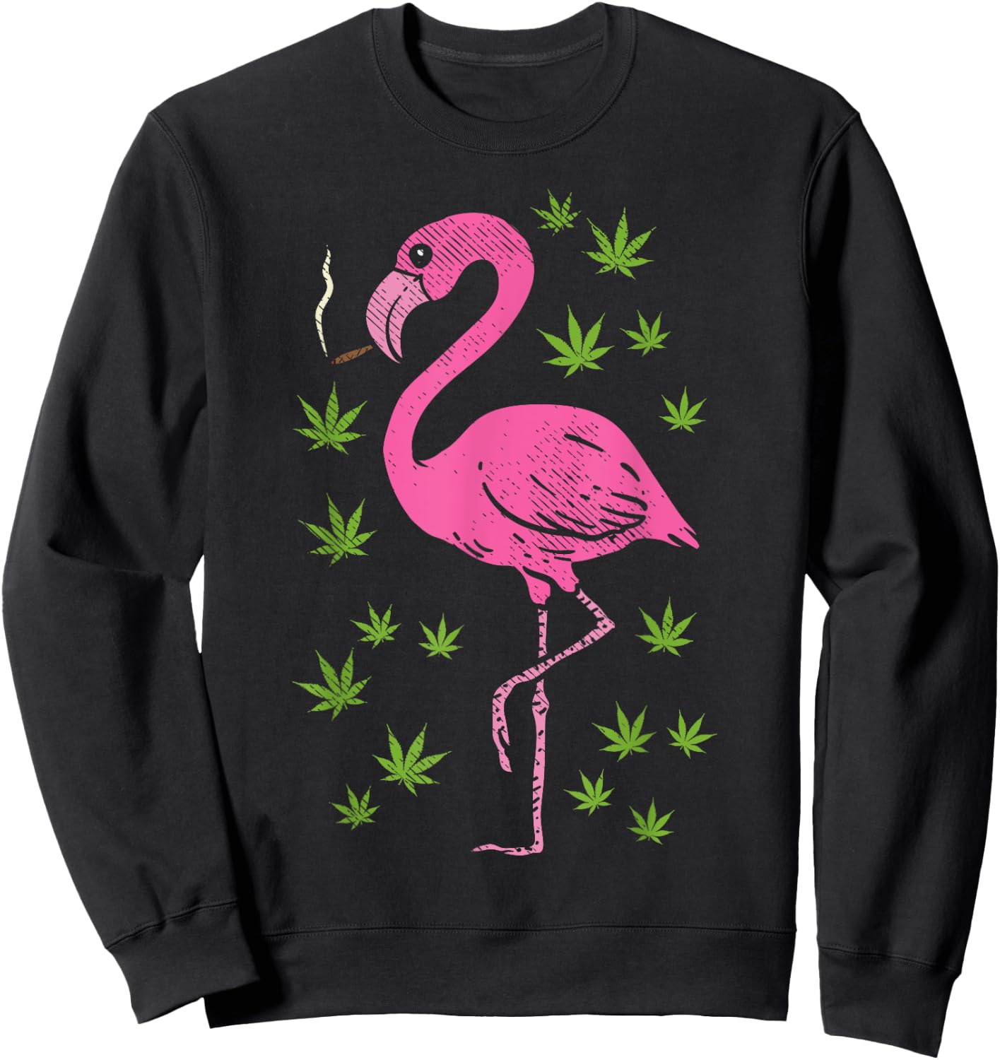 Flamingo Bird Smoking Weed Cannabis Blunt 420 Stoner Gift Sweatshirt - Sweatshirt | Black