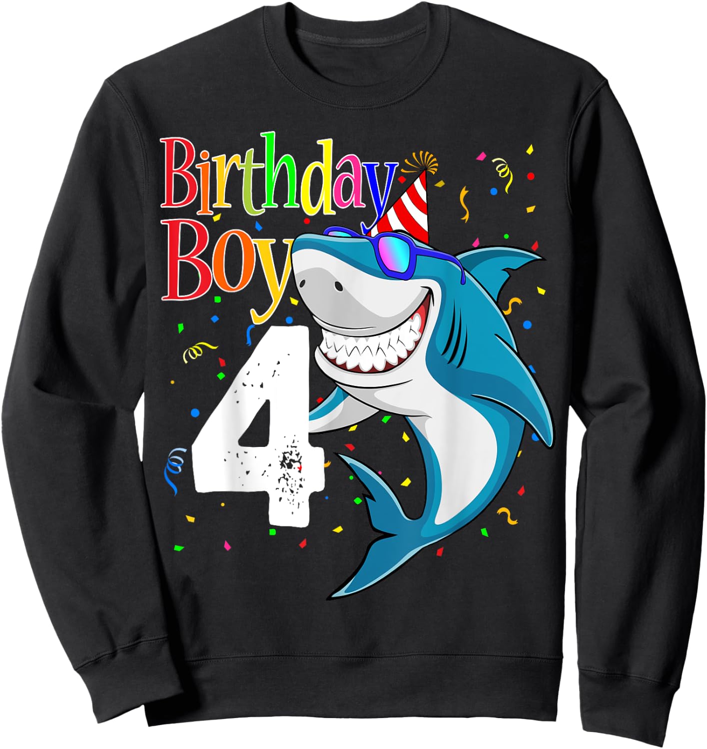 Kids 4th Birthday Boy Shark Shirts 4 Jaw-Some Four Boys Sweatshirt - Sweatshirt | Black