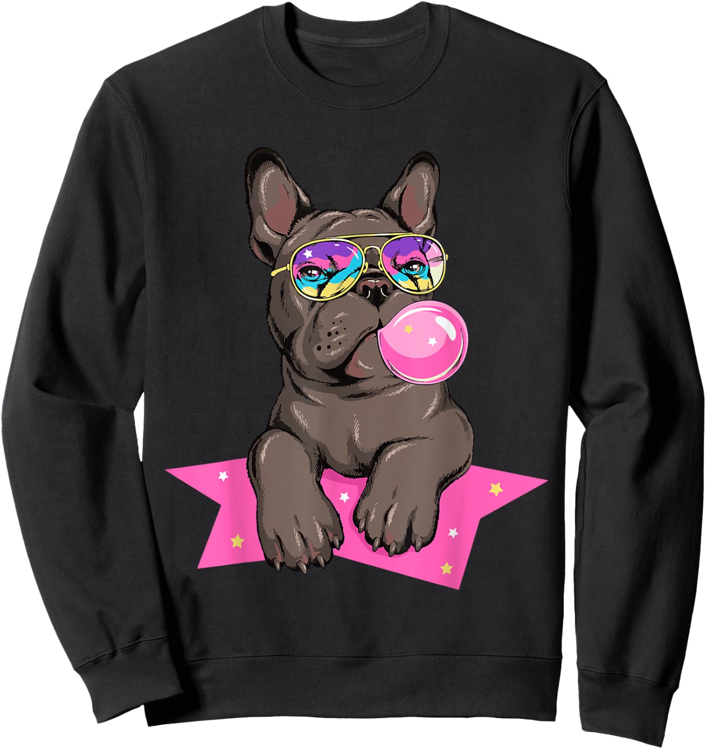 Funny French Bulldog Rockstar Bubblegum Frenchie Dog Lover Men Women Kids Sweatshirt - Sweatshirt | Black