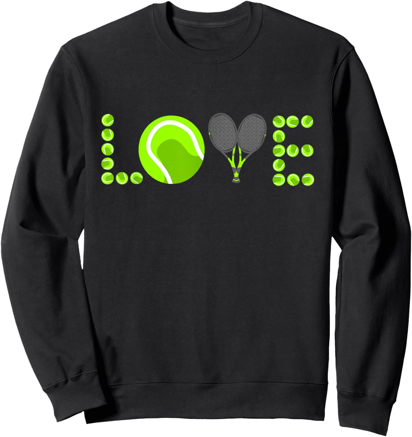 Tennis Graphic Green Player Racket Pattern Love Logo Ball Sweatshirt - Sweatshirt | Black
