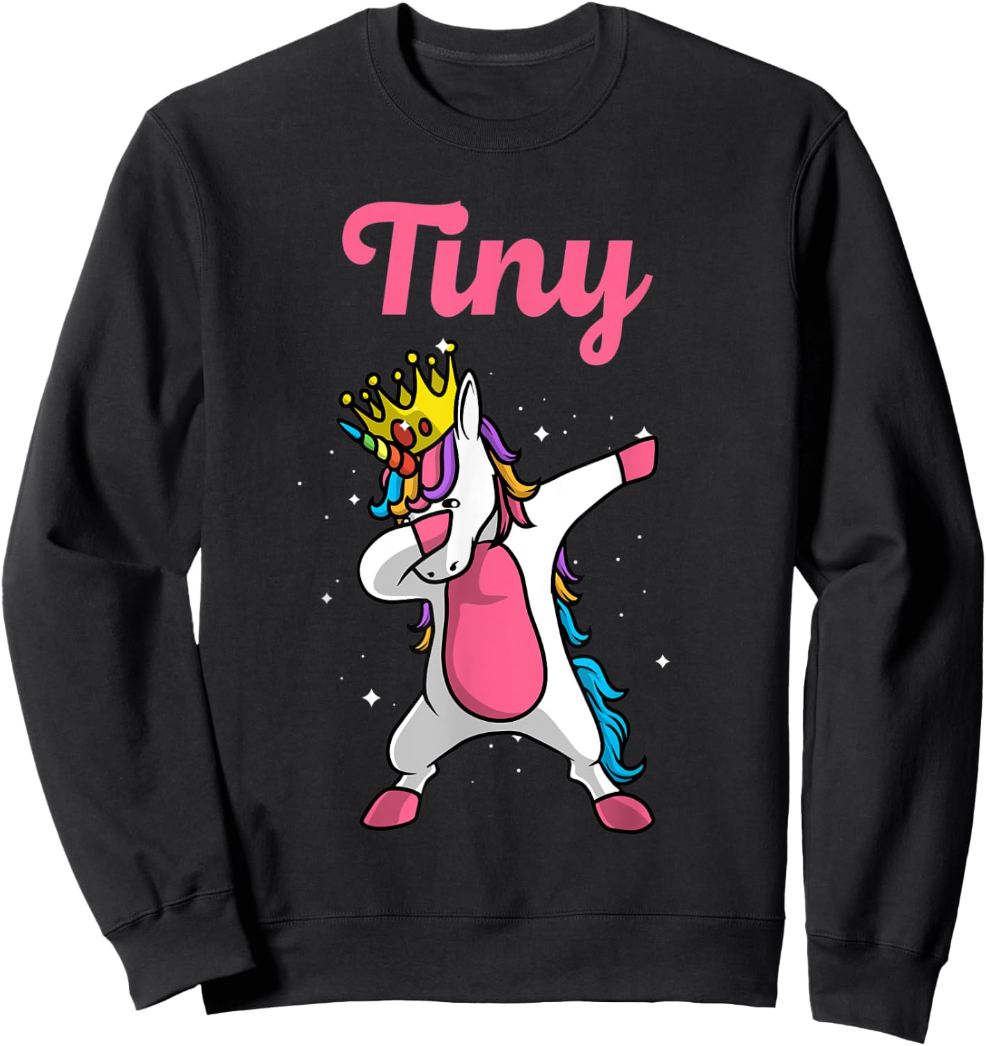 TINY Name Personalized Birthday Dabbing Unicorn Queen Sweatshirt - Sweatshirt | Black