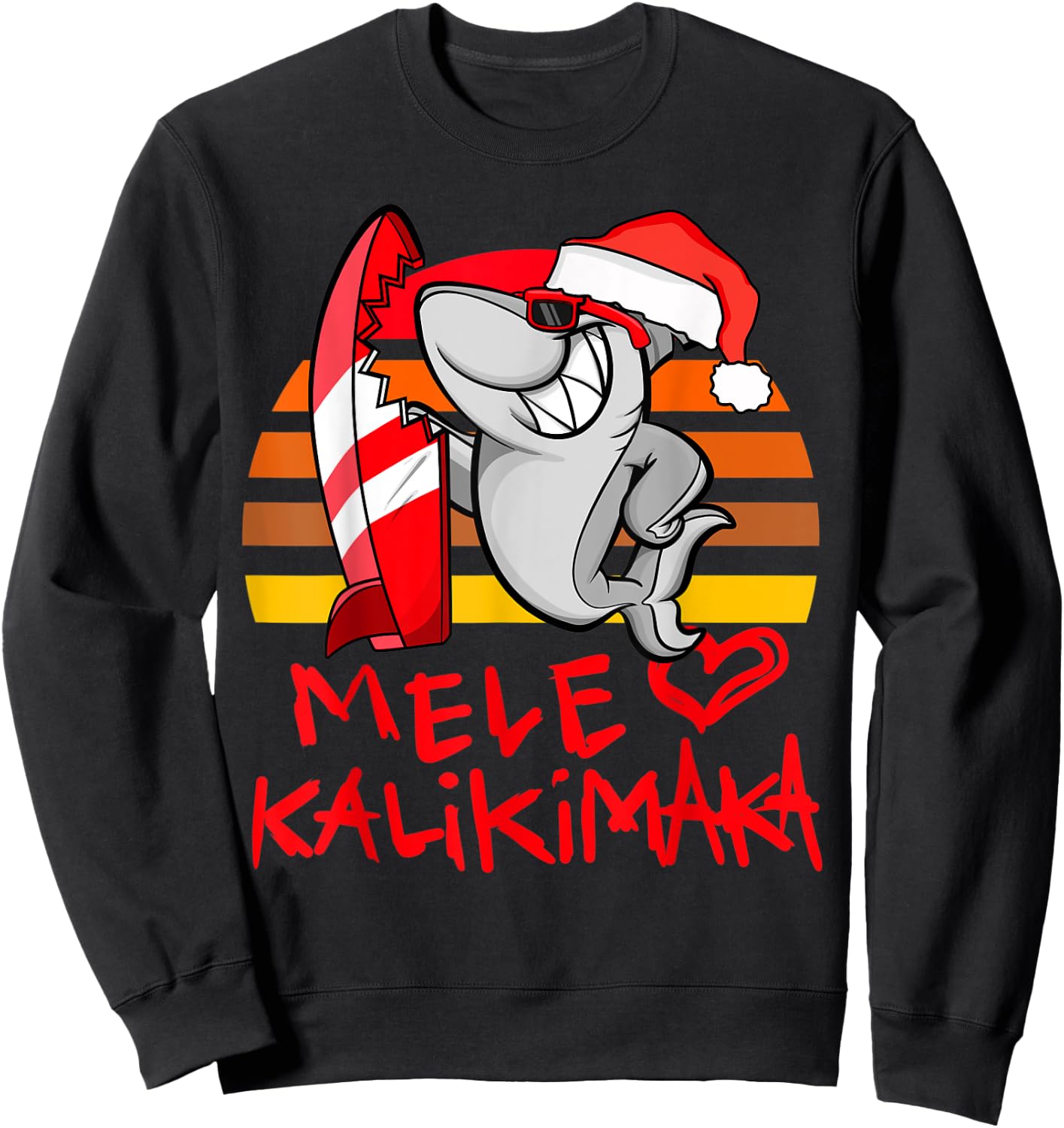 Mele Kalikimaka Christmas Shark Retro Sunset Sweatshirt - Sweatshirt | Black
