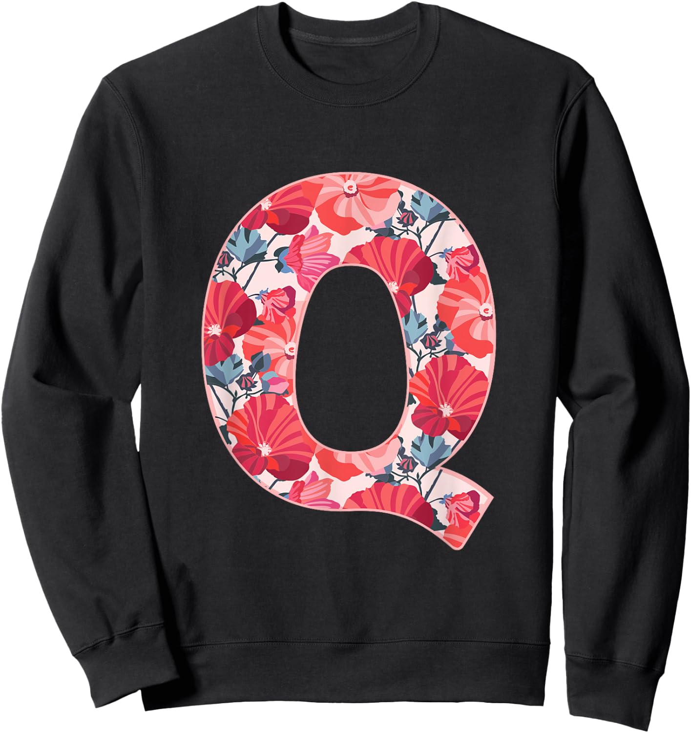 Letter Q Alphabet First Name Consonant Flower Garden Gift Sweatshirt - Sweatshirt | Black