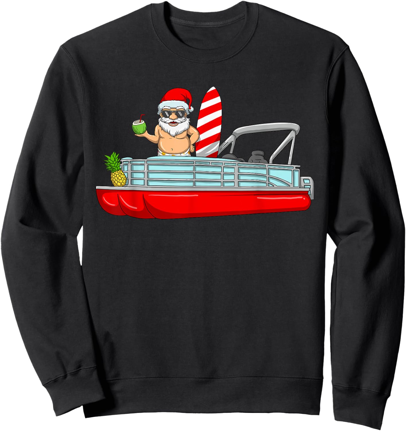 Christmas In July Santa Pontoon Boat Christmas In July Sweatshirt - Sweatshirt | Black