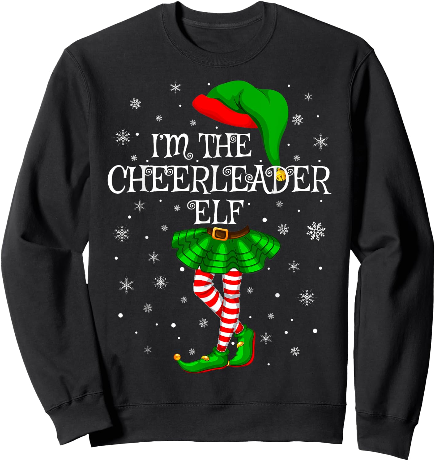 Cheerleader Elf Christmas Matching Family Women Girls Elf Sweatshirt - Sweatshirt | Black