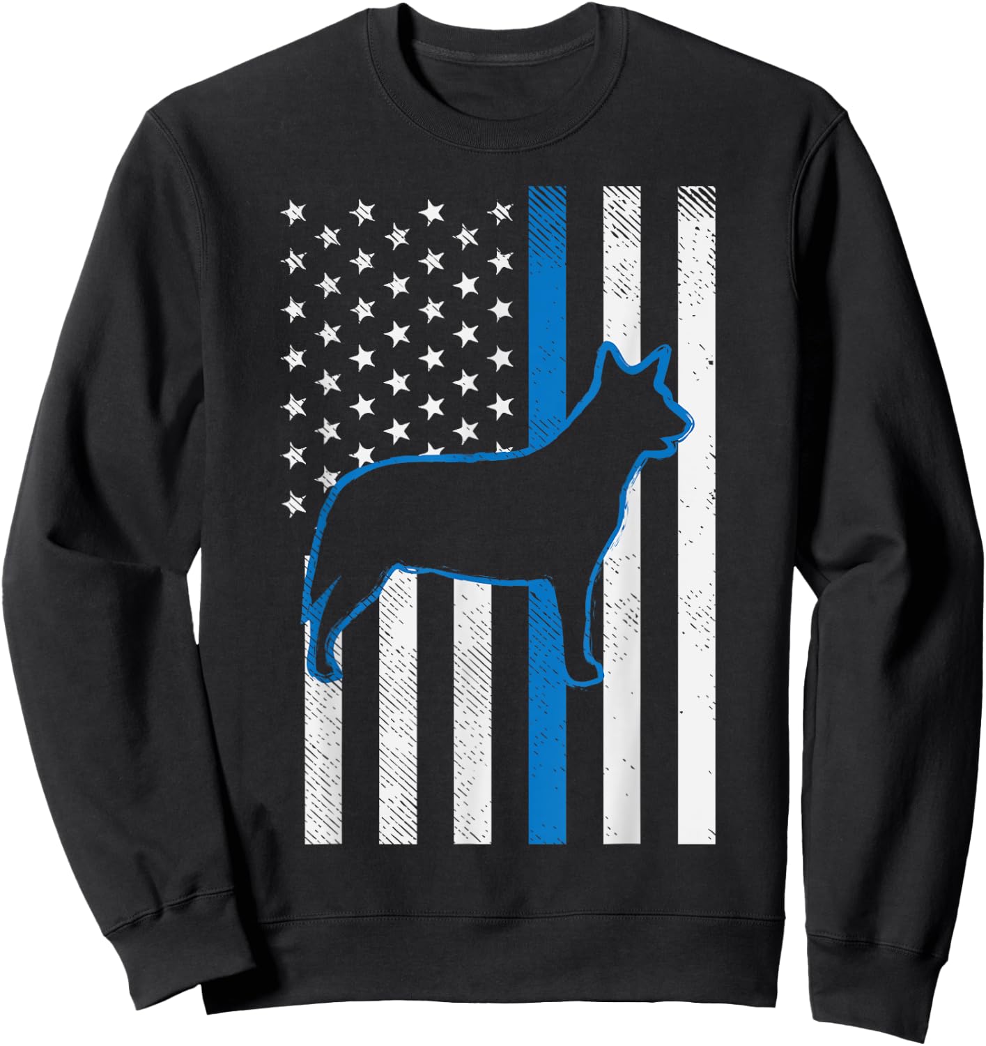 Thin Blue Line US Flag Heeler Police Cattle Dog Patriot Gift Men Women Kids Sweatshirt - Sweatshirt | Black