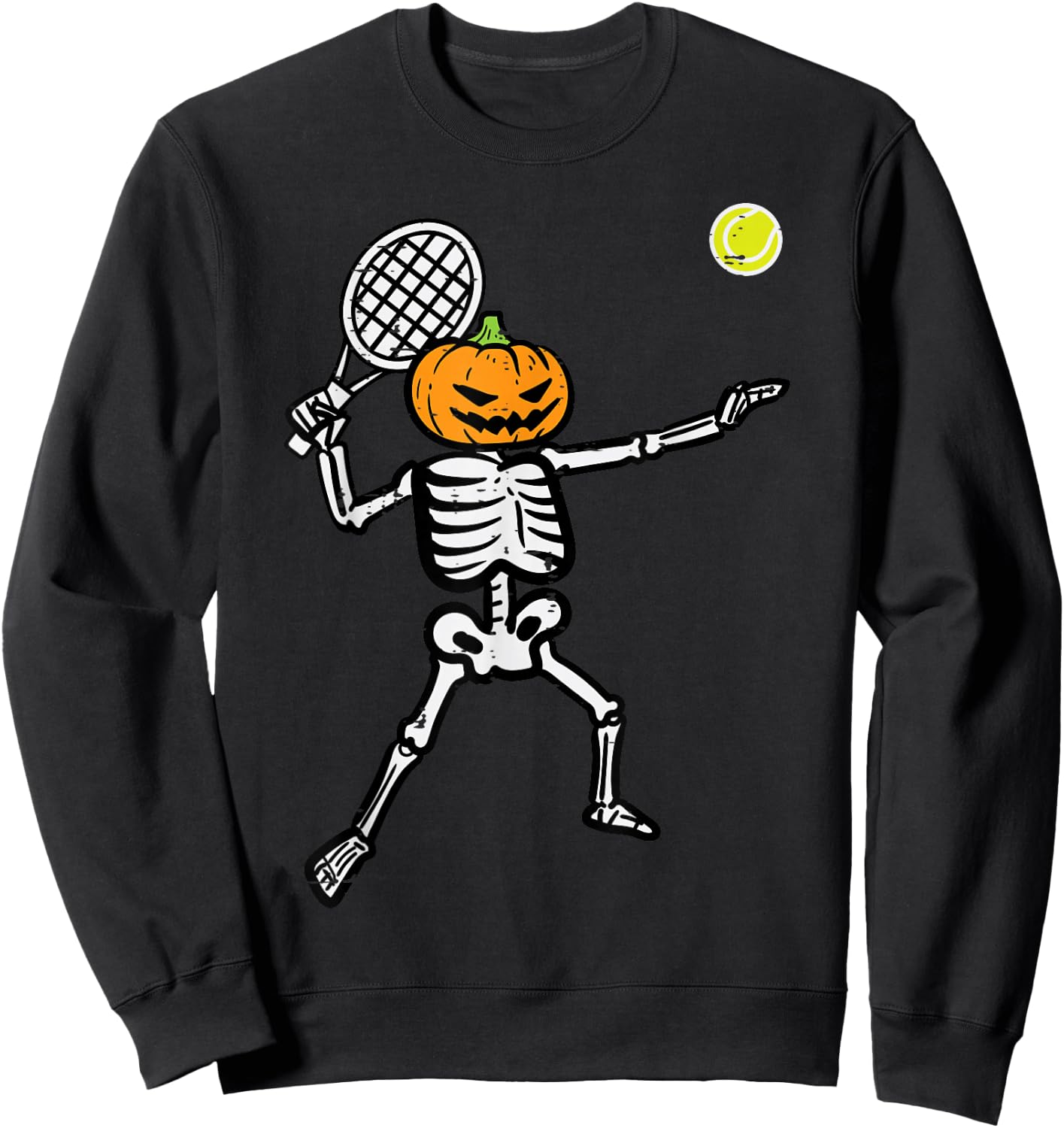 Halloween Pumpkin Skeleton Tennis Costume Men Women Boys Kid Sweatshirt - Sweatshirt | Black