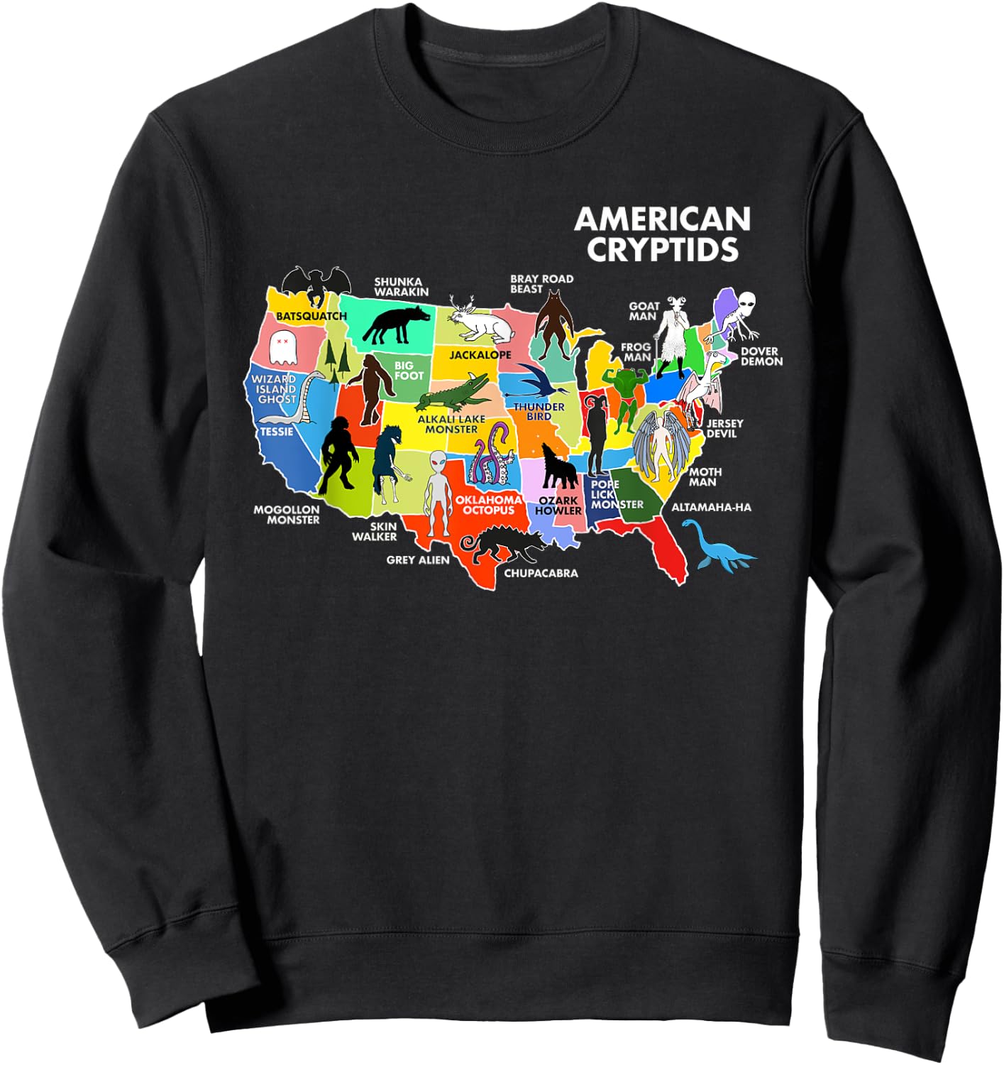 Cryptids Map of the USA Sweatshirt - Sweatshirt | Black