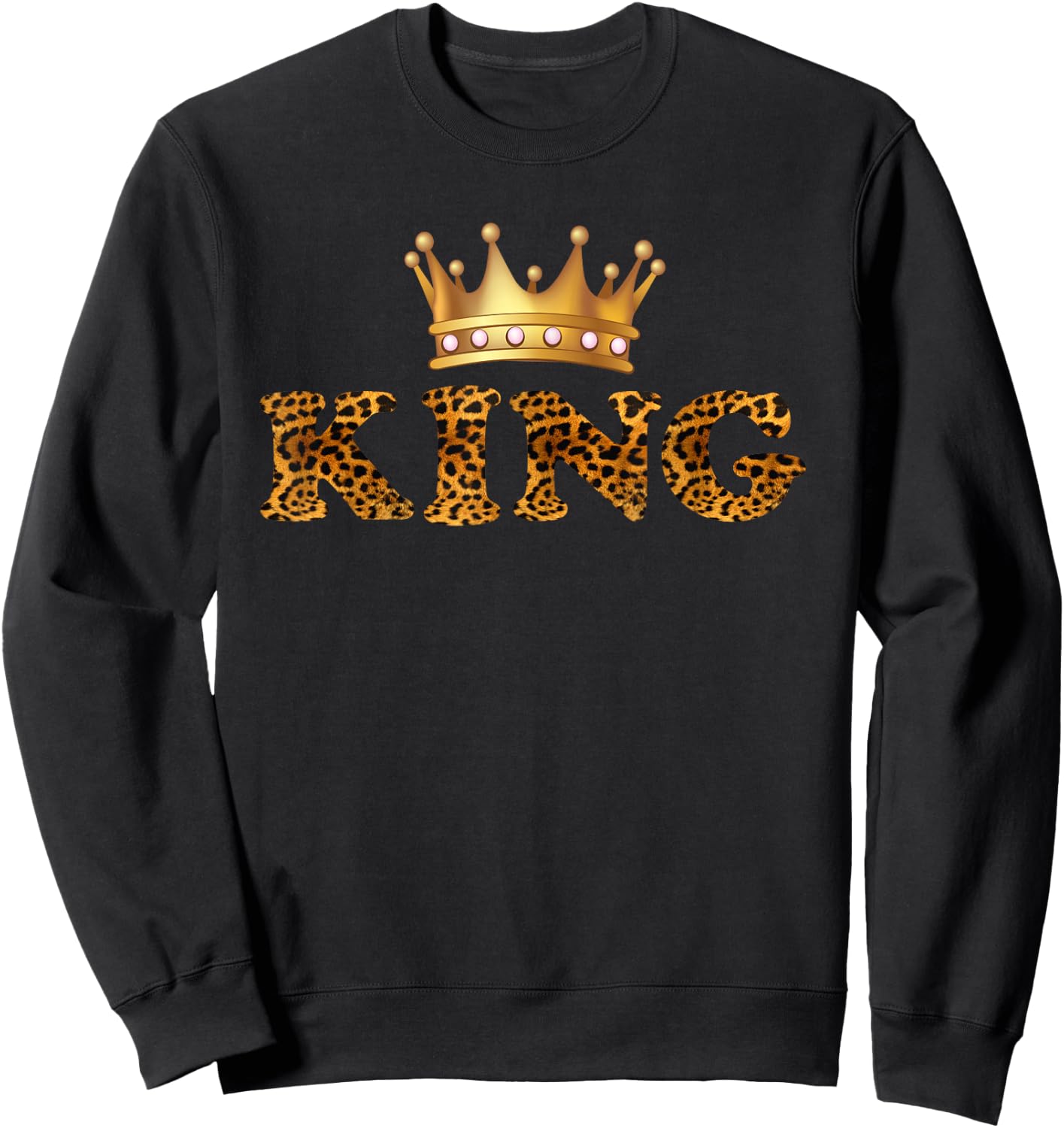 Cheetah Print King Queen Pajamas Couples Matching Tops Men Sweatshirt - Sweatshirt | Black