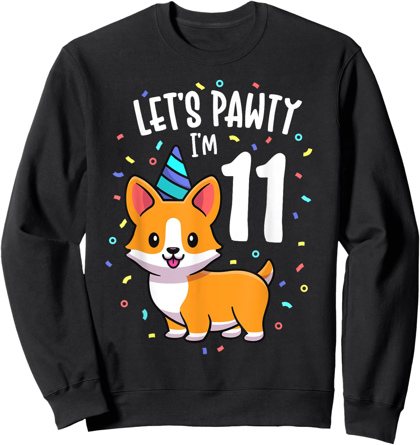 11 Years Old Corgi Dog Lover 11th Birthday Party Outfit Kid Sweatshirt - Sweatshirt | Black