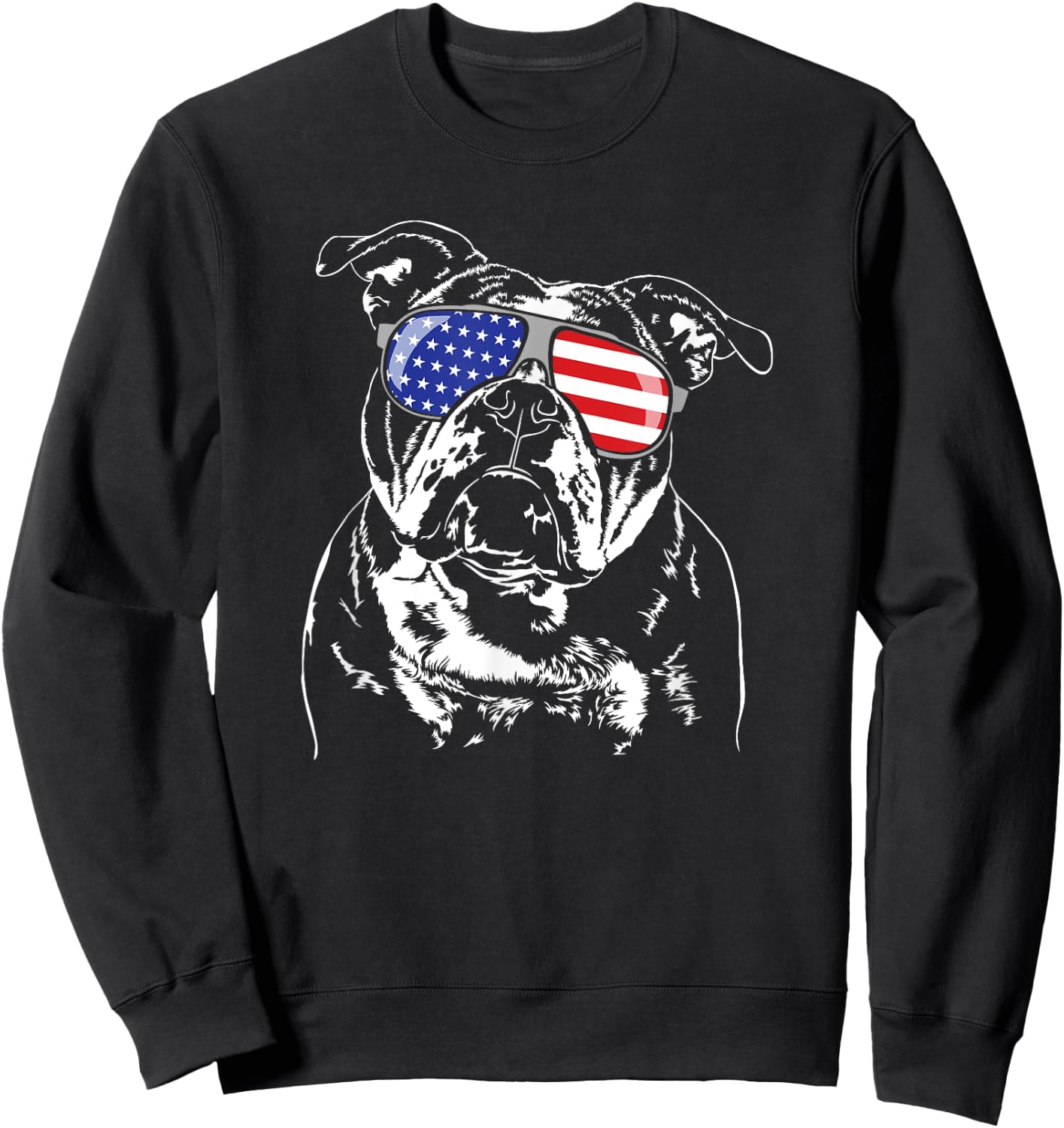 Funny Proud Old English Bulldog American Flag sunglasses Sweatshirt - Sweatshirt | Black