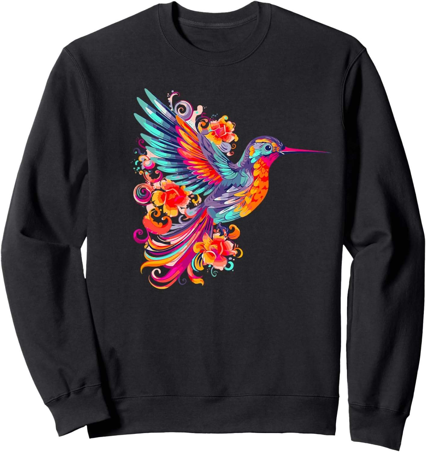 Hummingbird Gift Bird Flower Colorful Wildlife Sweatshirt - Sweatshirt | Black